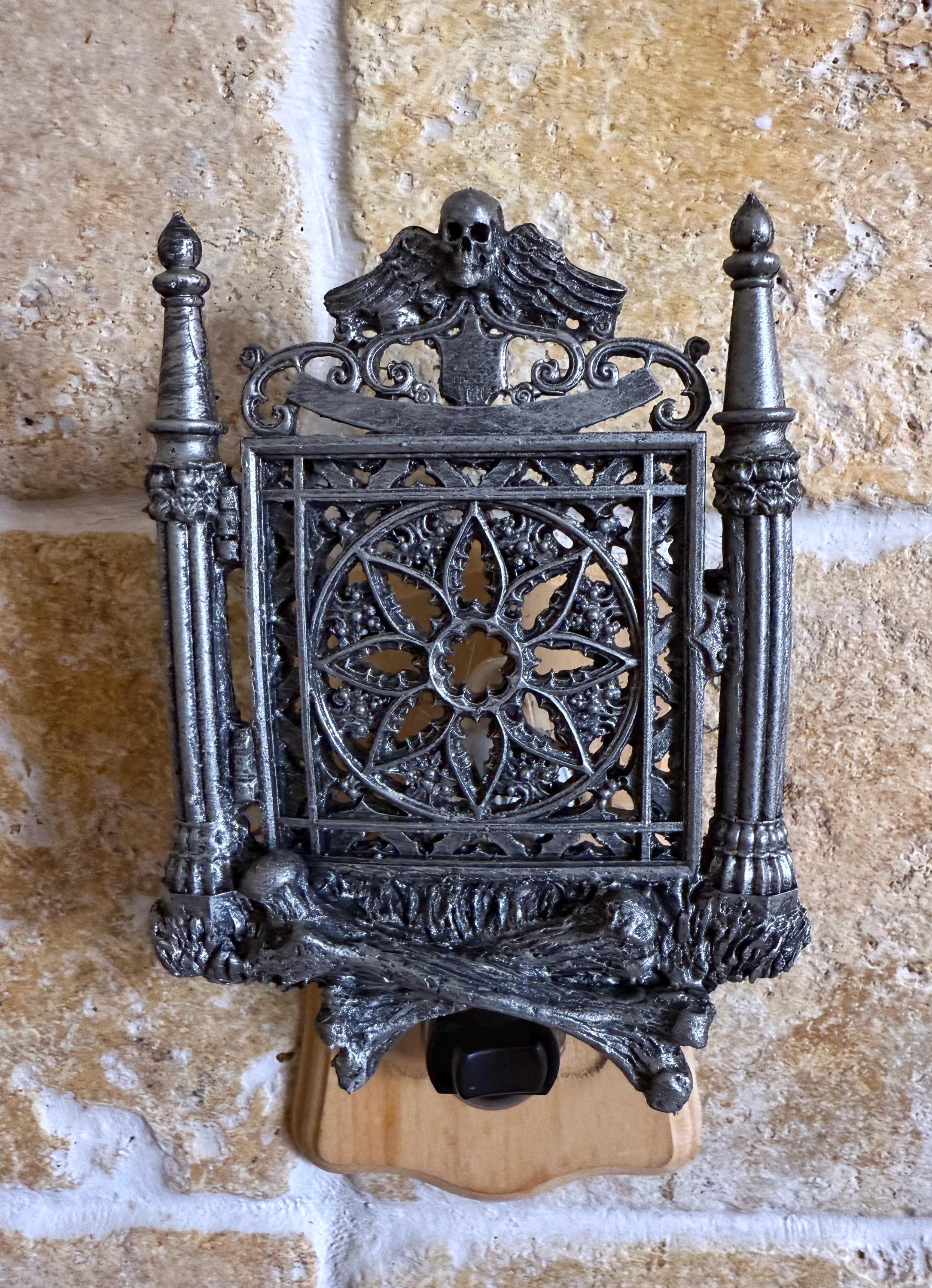 Cemetery Gates Nightlight, Hand Painted Resin Sculpture | Graveyard Gothic Night Light | Halloween Gift and Gothic Fantasy Home Decor