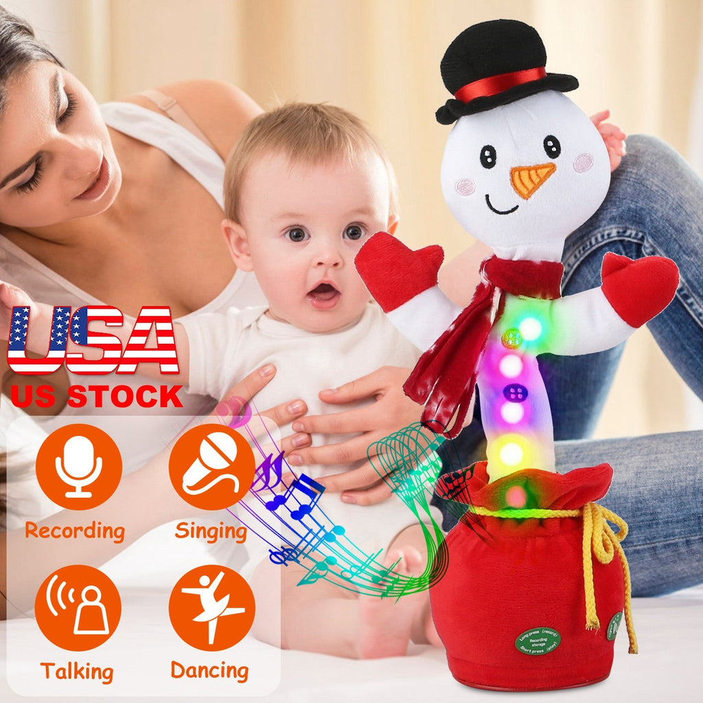 Kid Electric Dance Toy Christmas Elk Snowman Senior Penguin Plush Toy Interactive Sing Song Whirling Mimicking Recording Light up Toy