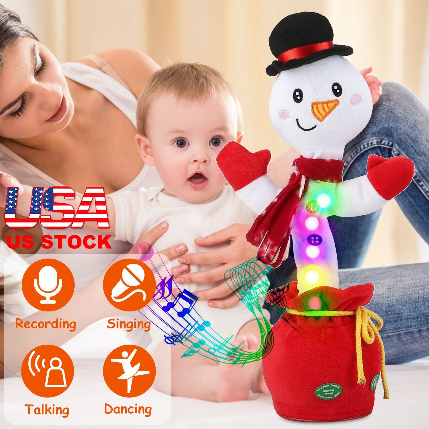 Kid Electric Dance Toy Christmas Elk Snowman Senior Penguin Plush Toy Interactive Sing Song Whirling Mimicking Recording Light up Toy