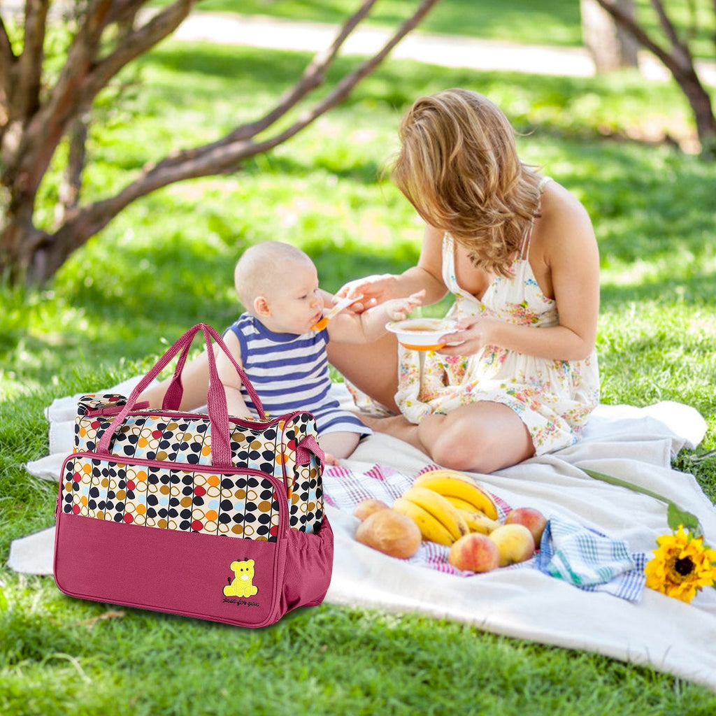 5PCS Baby Nappy Diaper Bags Set Mummy Diaper Shoulder Bags w/ Nappy Changing Pad Insulated Pockets Travel Tote Bags For Mom Dad
