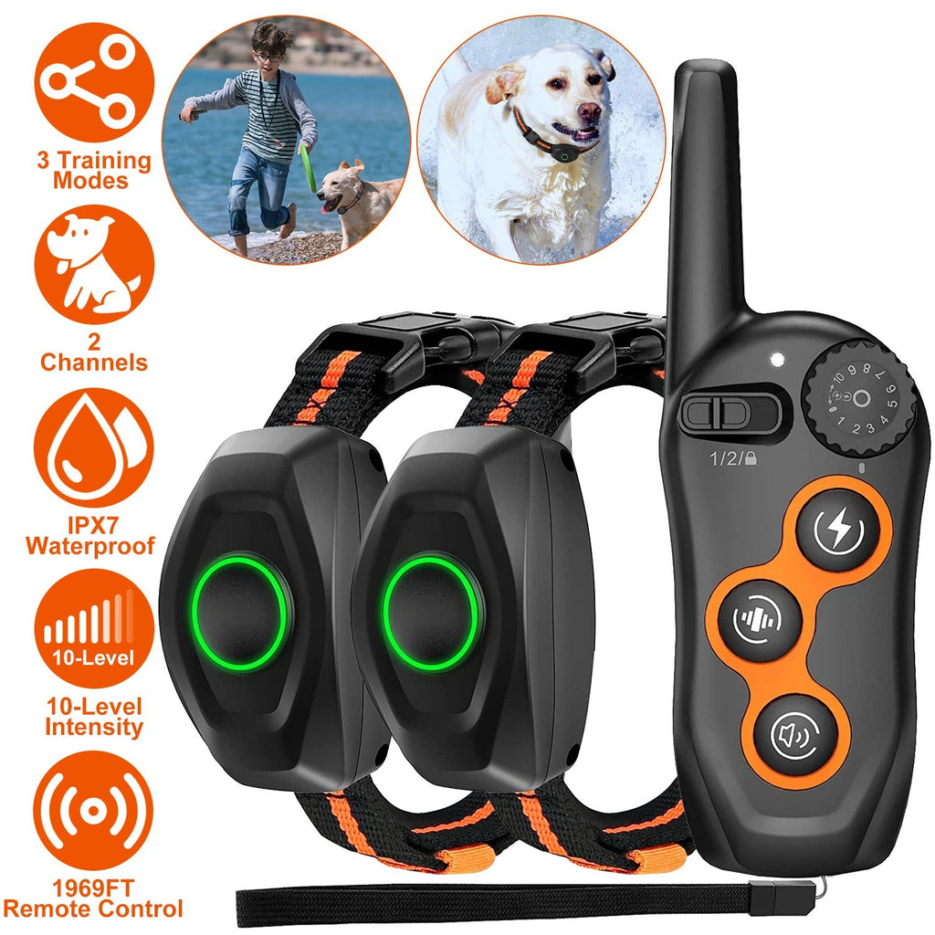 3280FT Dog Training Collar IP67 Waterproof Pet Beep Vibration Electric Shock Collar 3 Channels Rechargeable Transmitter Receiver Trainer with Flashlig