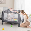 Portable Baby Playard with Changing Table Bassinet and Music Box-Gray