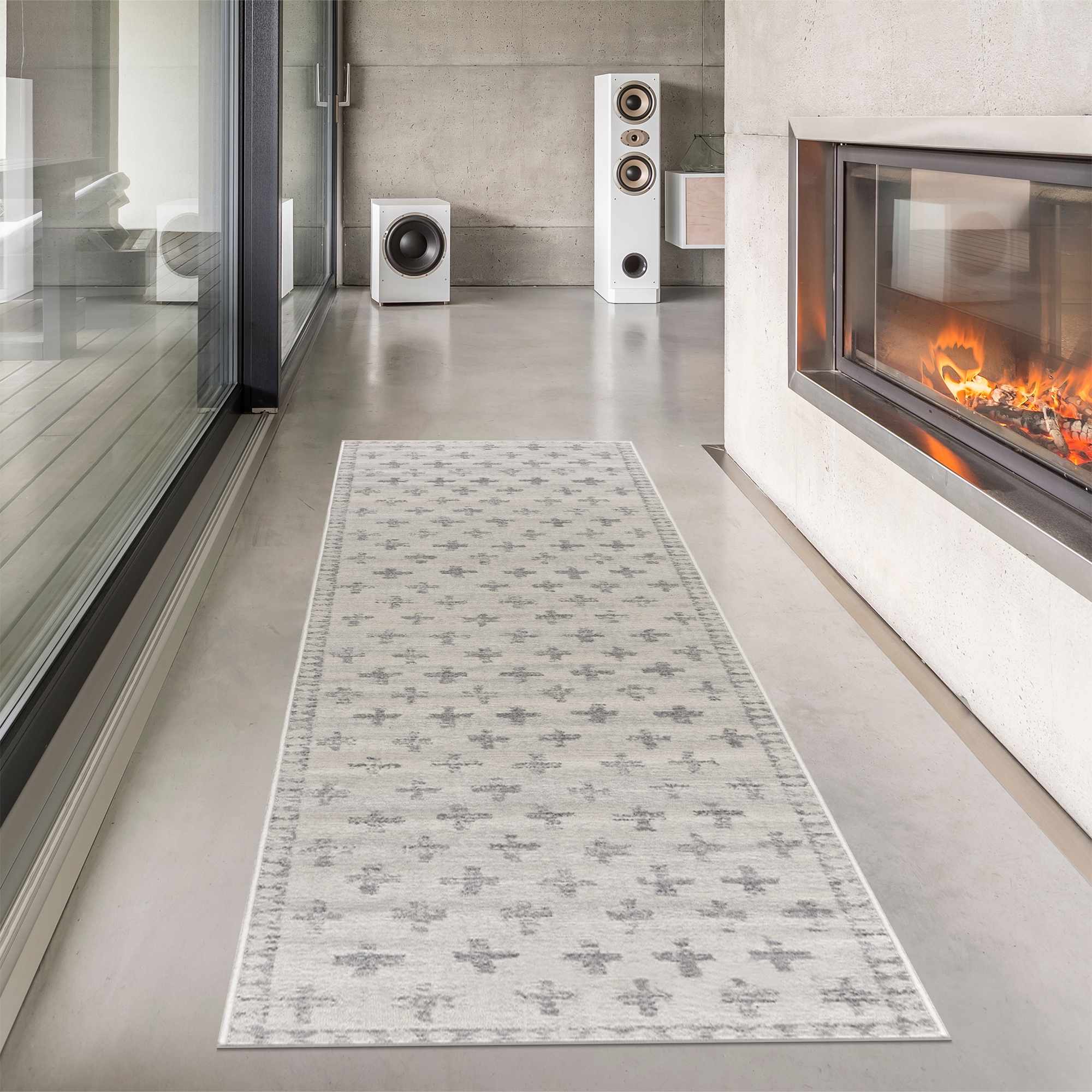 Tigris Swiss Cross Ivory&Gray Area Rug - Clearance