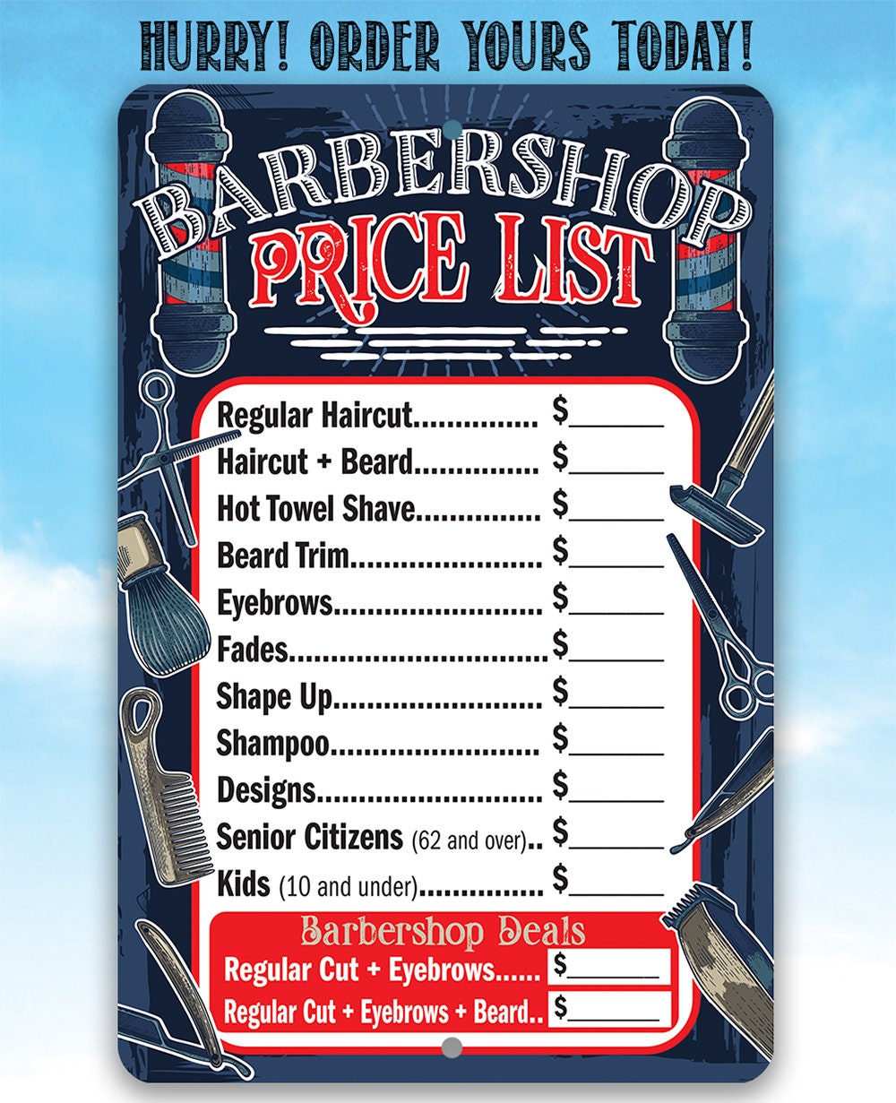 Barbershop Price List - Metal Sign