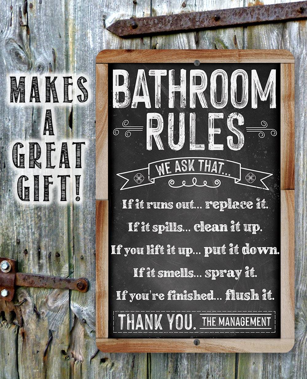 Bathroom Rules (Chalkboard Style) - Metal Sign