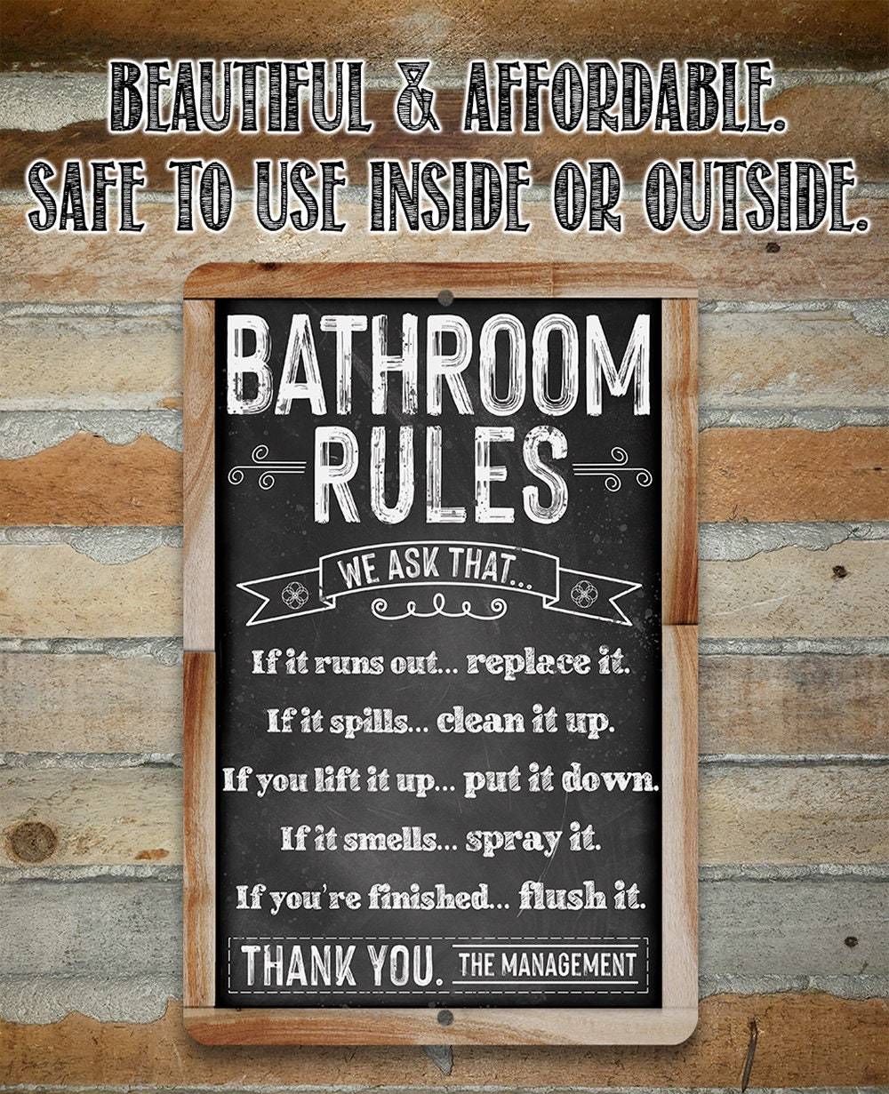 Bathroom Rules (Chalkboard Style) - Metal Sign