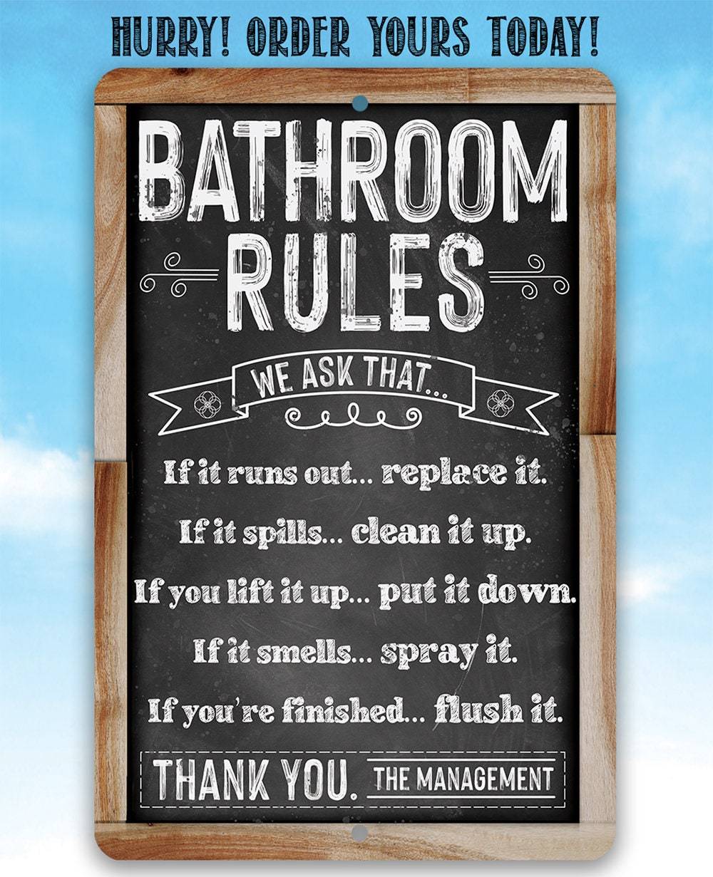 Bathroom Rules (Chalkboard Style) - Metal Sign