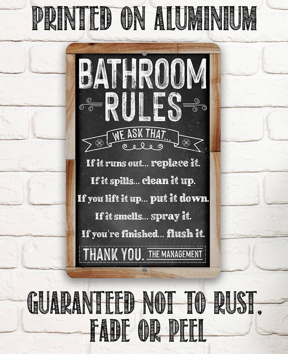 Bathroom Rules (Chalkboard Style) - Metal Sign