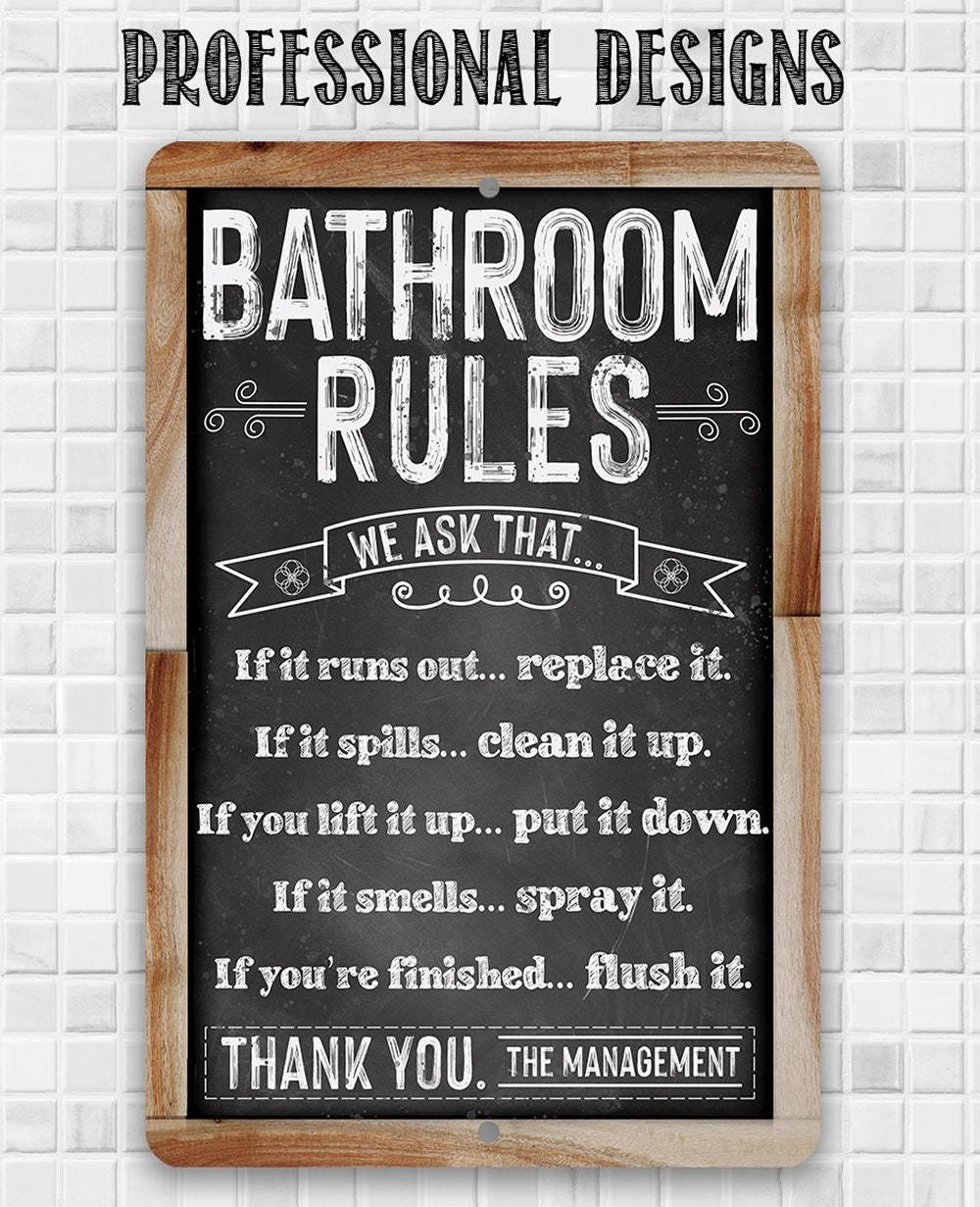 Bathroom Rules (Chalkboard Style) - Metal Sign