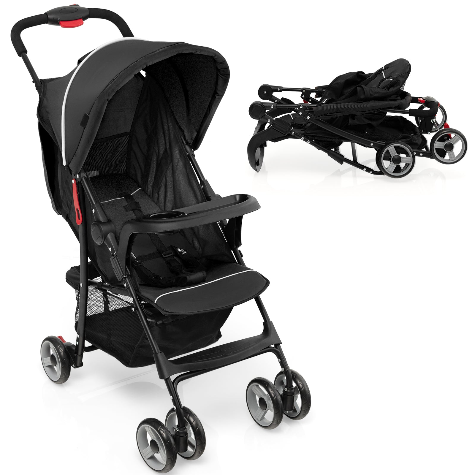 Toddler Travel Stroller for Airplane with Canopy and Adjustable Backrest-Black