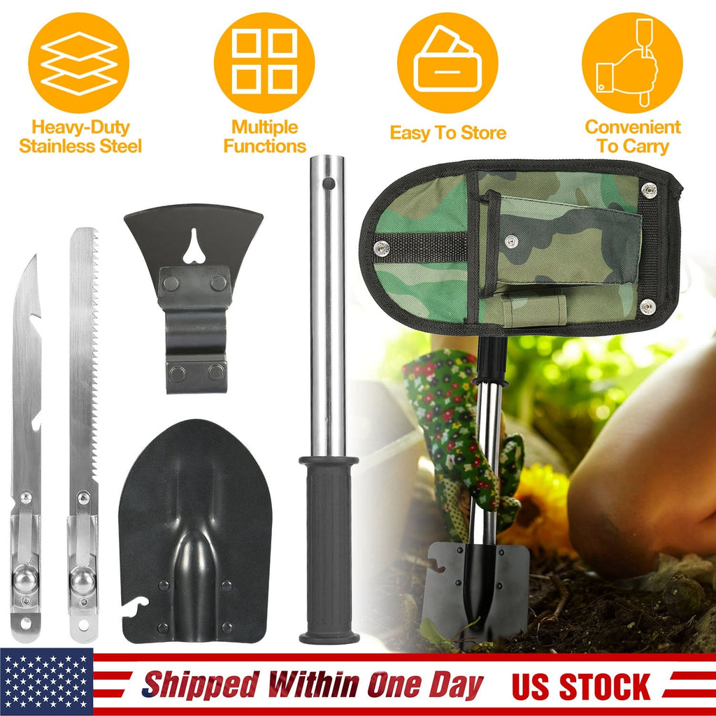 6-in-1 Multi Tool Survival Kit Shovel Knife Axe Saw Nail Puller w/ Pouch Outdoor Gear Camping