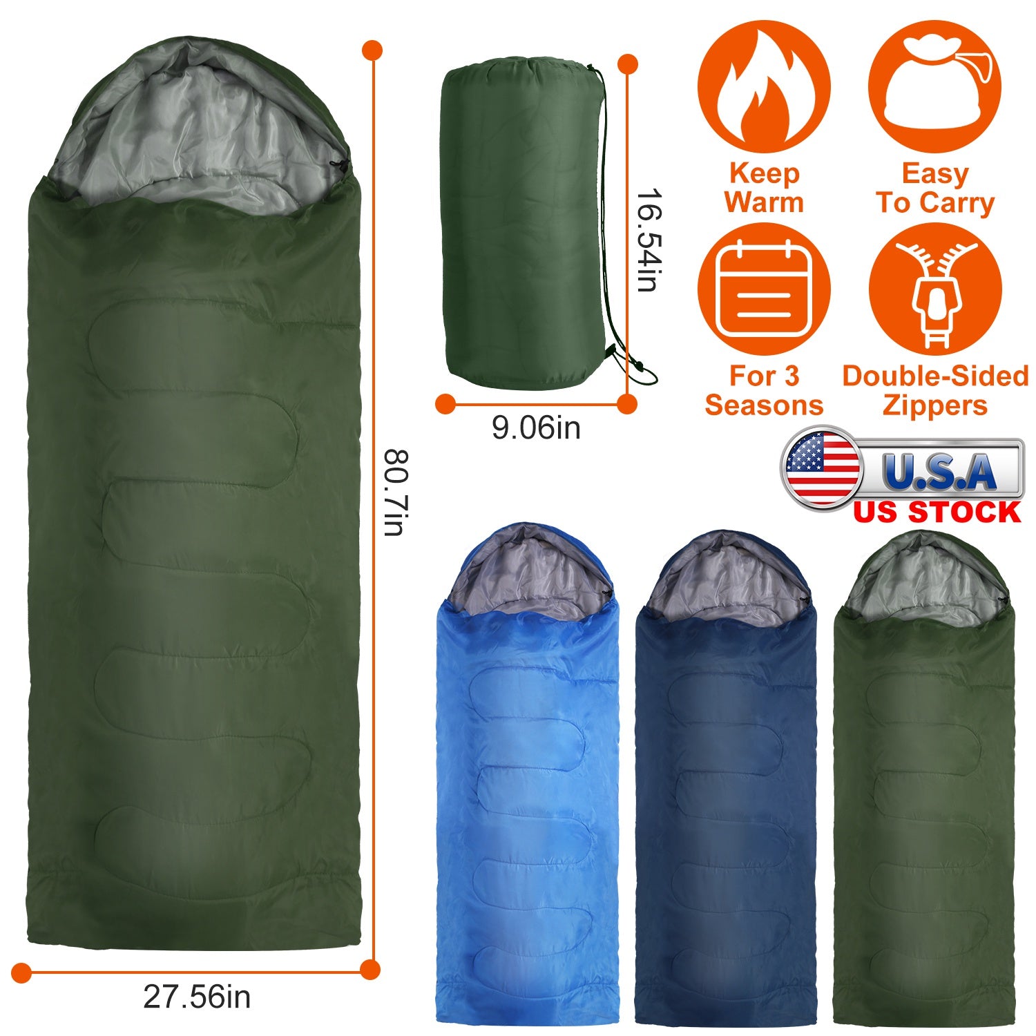 Camping Sleeping Bag for Adults & Teens – Moisture-Proof, 32–50℉