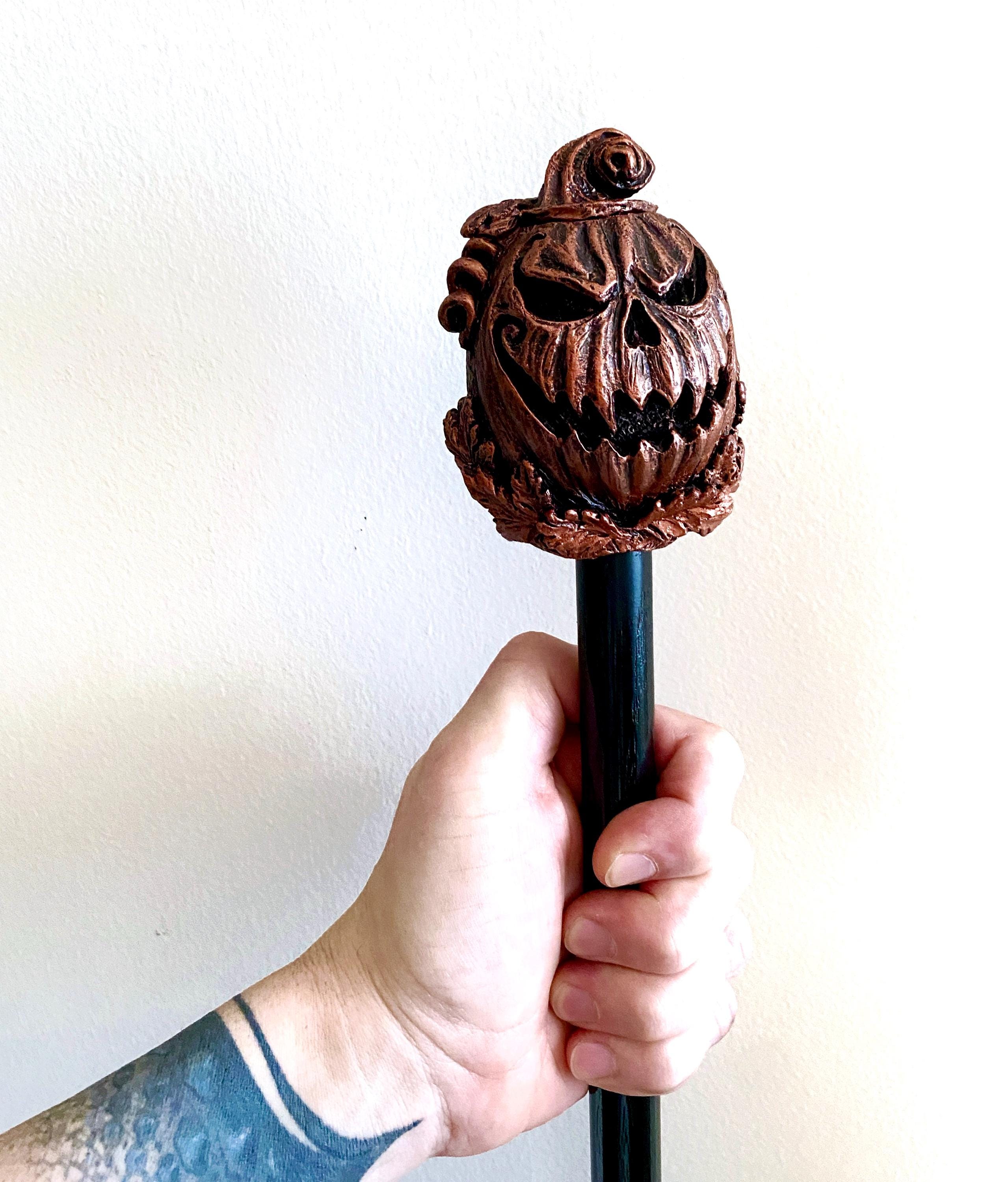 Jack O' Lantern Cane, Hand Sculpted Walking Stick | Halloween Gothic Cane | Fantasy Cosplay Pumpkin Jack O' Lantern Cane, Gothic Accessory