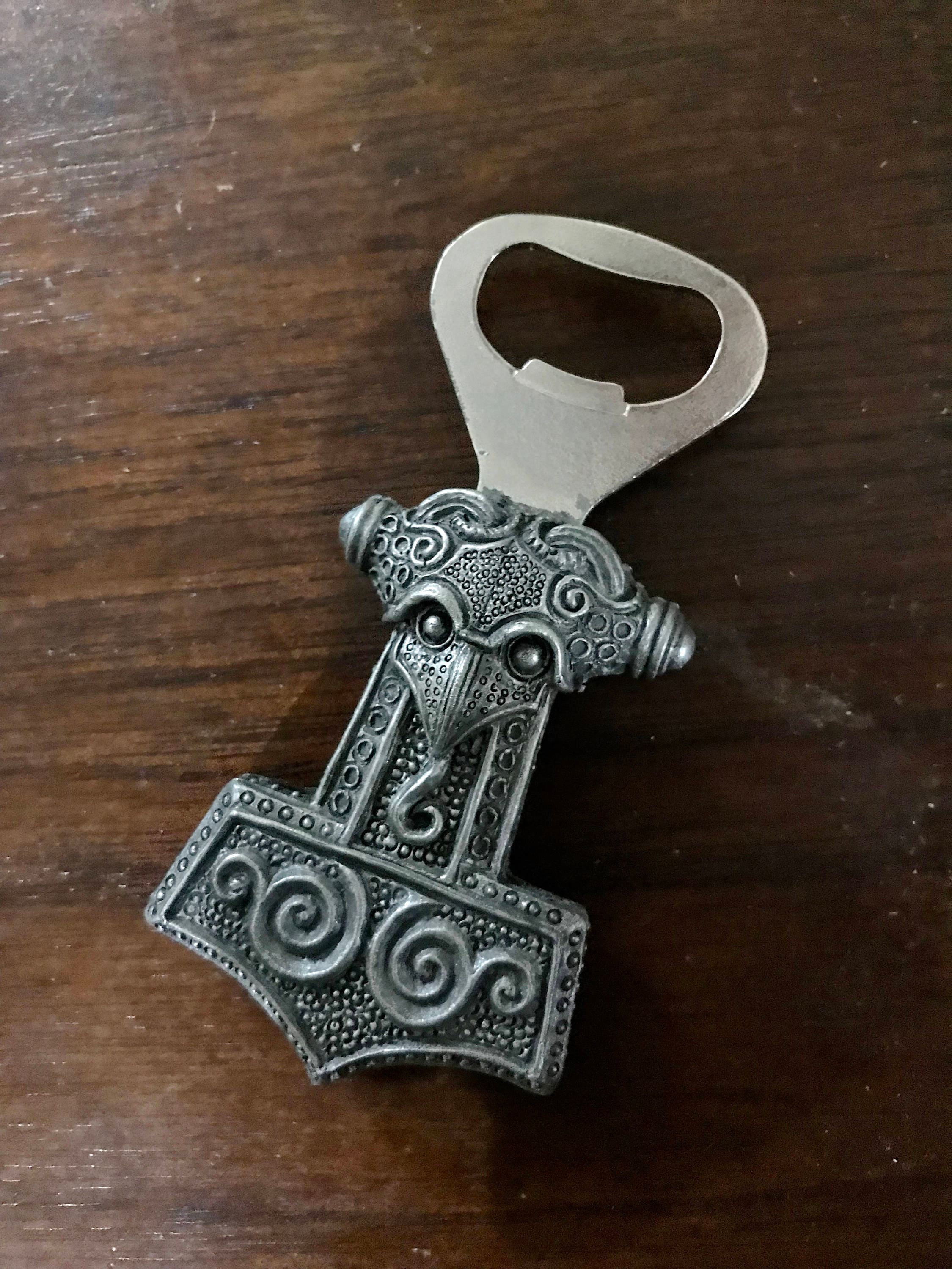 Thor's Hammer Bottle Opener, Hand Painted Resin | Medieval Norse Barware, Mjolnir Viking Bottle Opener | Fantasy Gothic Barware Gift