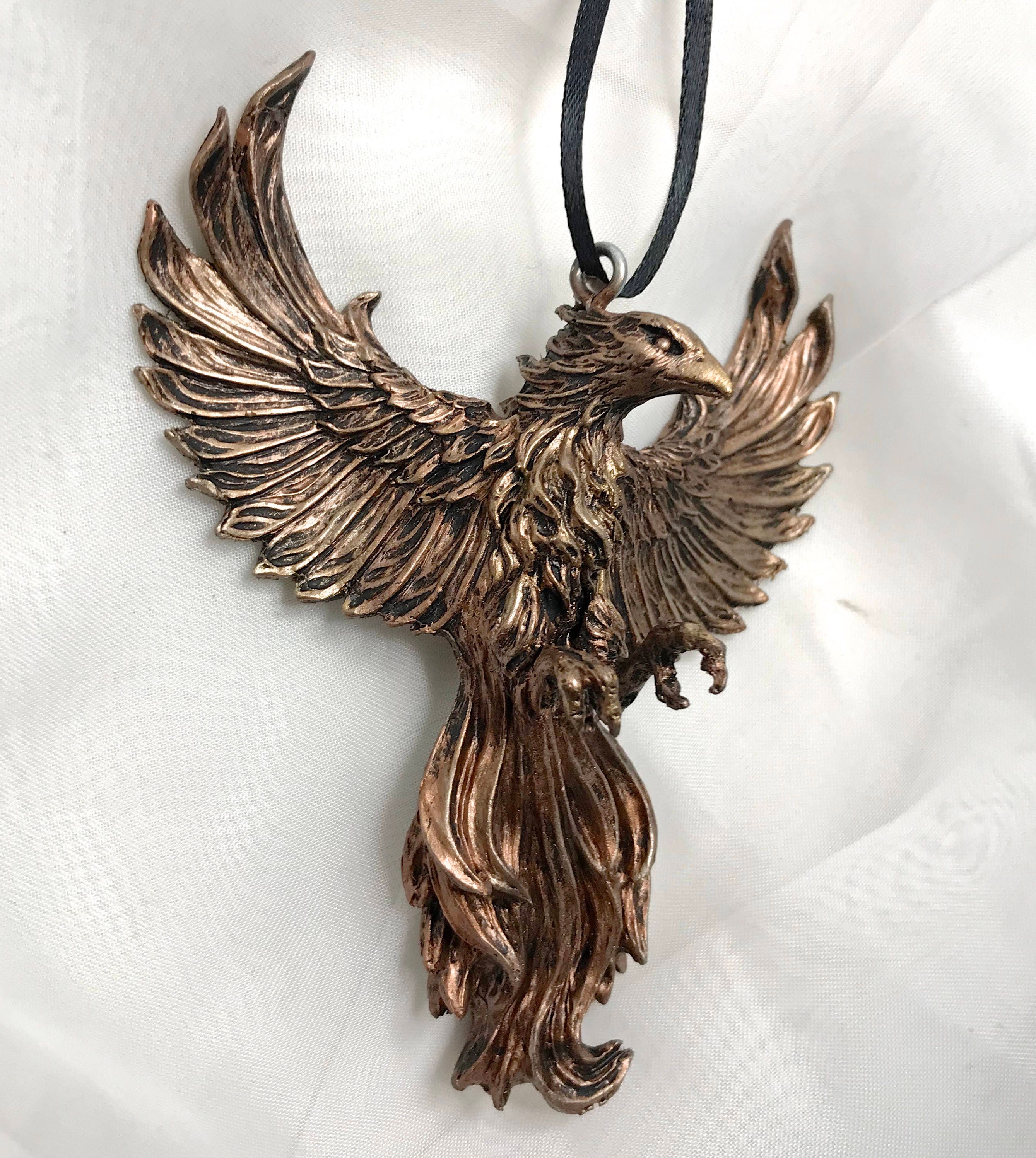 Phoenix Ornament, Hand Painted Resin Sculpture | Mythical Creature Figurine | Legendary Flaming Phoenix Figurine Fantasy Art Ornament Decor
