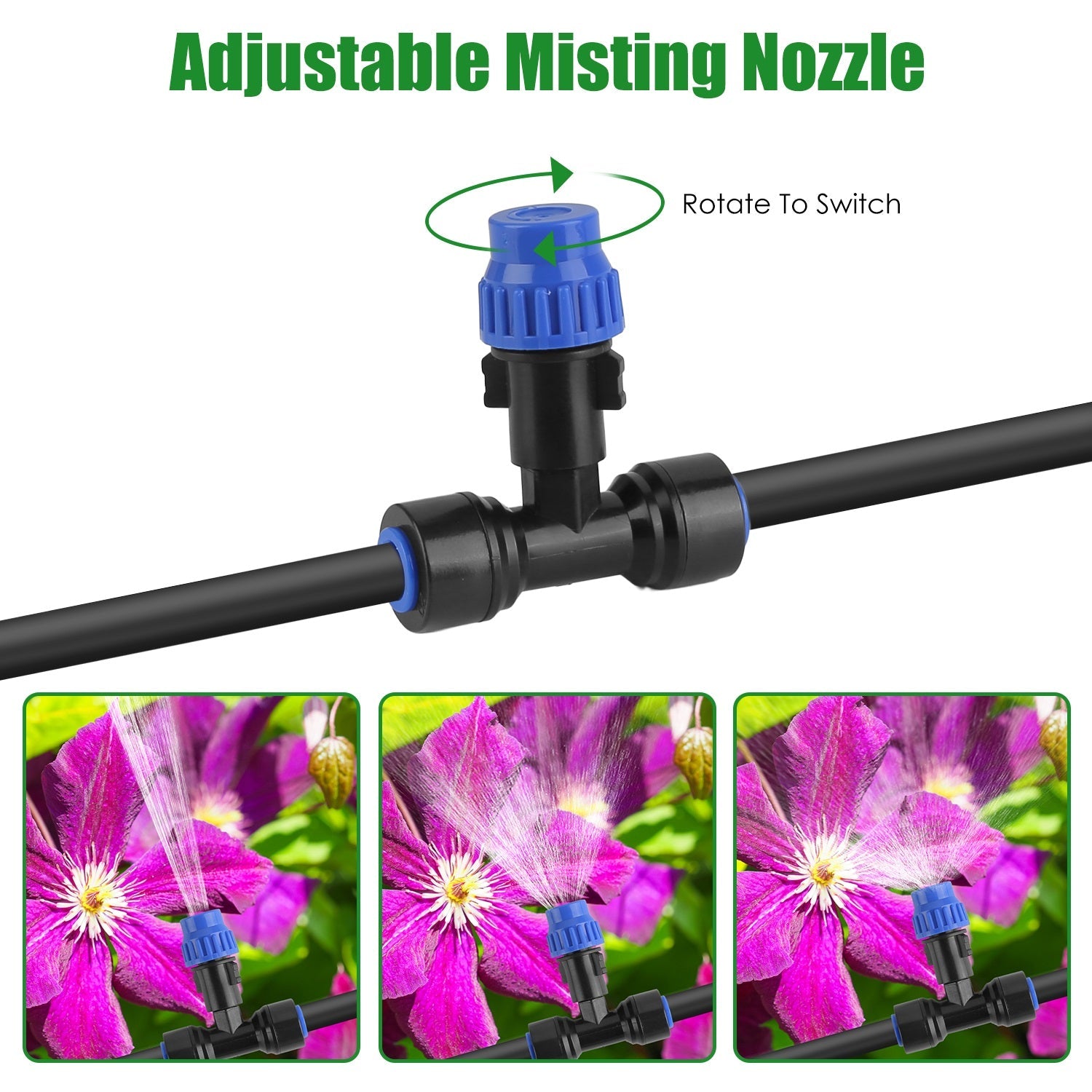 75FT Mist Drip Irrigation System with Adjustable Misting Nozzle Quick Connect Automatic Garden Watering System for Garden Lawn Patio Flower Bed