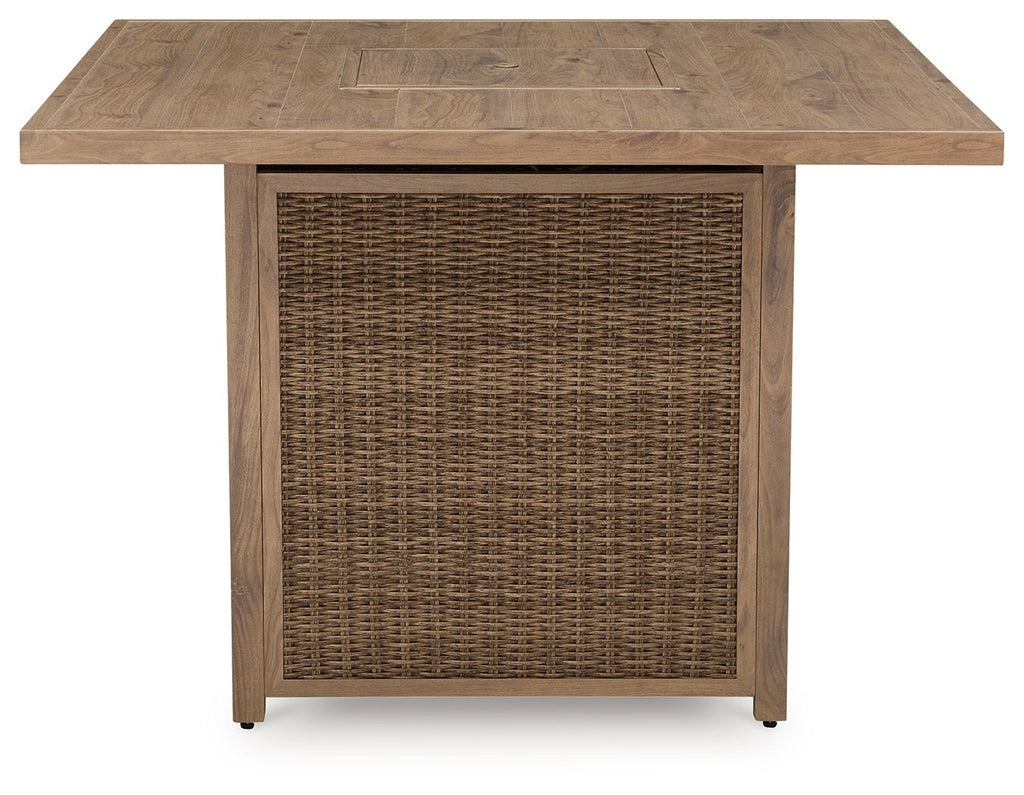 Walton Bridge - Square Bar Table W/Fire Pit - Driftwood