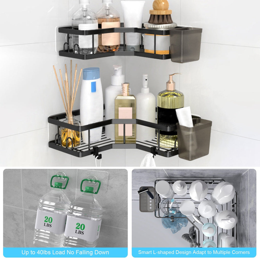 2Pcs Corner Shower Caddy Anti-Rust Soap Holder Hanging Hook No Drilling Adhesive Shower Organizer Corner Shelves Bathroom Kitchen
