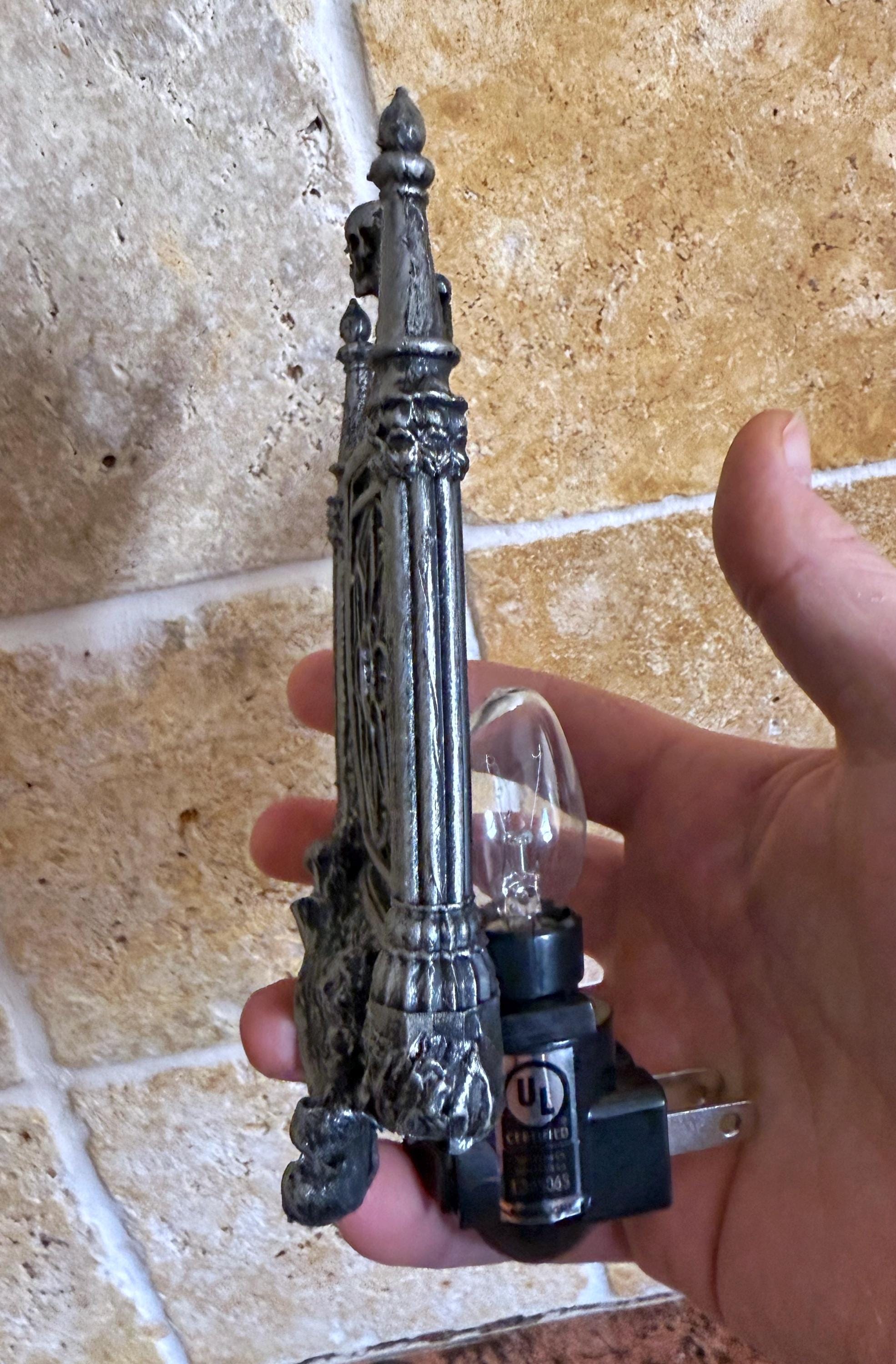 Cemetery Gates Nightlight, Hand Painted Resin Sculpture | Graveyard Gothic Night Light | Halloween Gift and Gothic Fantasy Home Decor