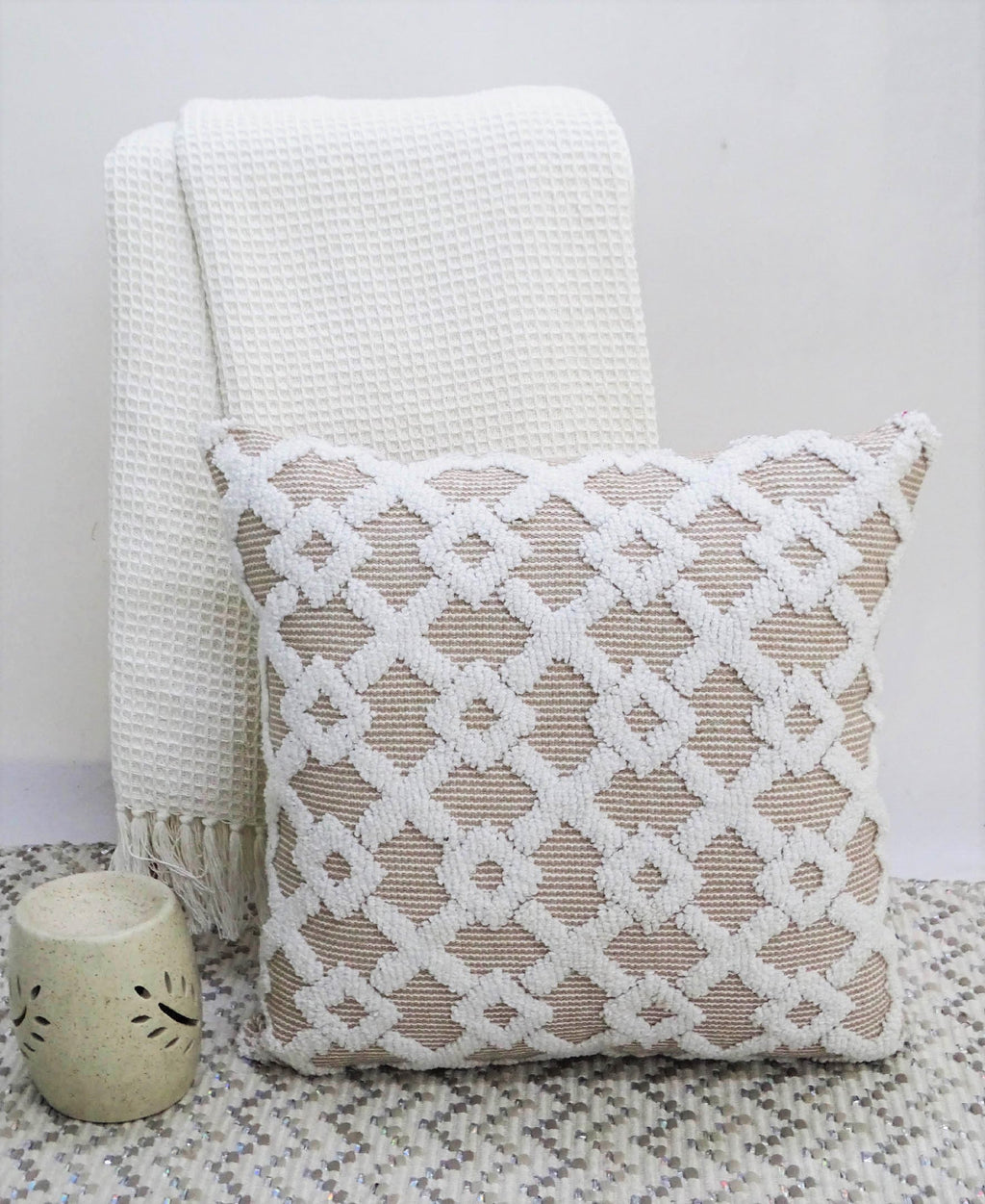 Decorative Beige Accent Throw Pillow  20"x20"