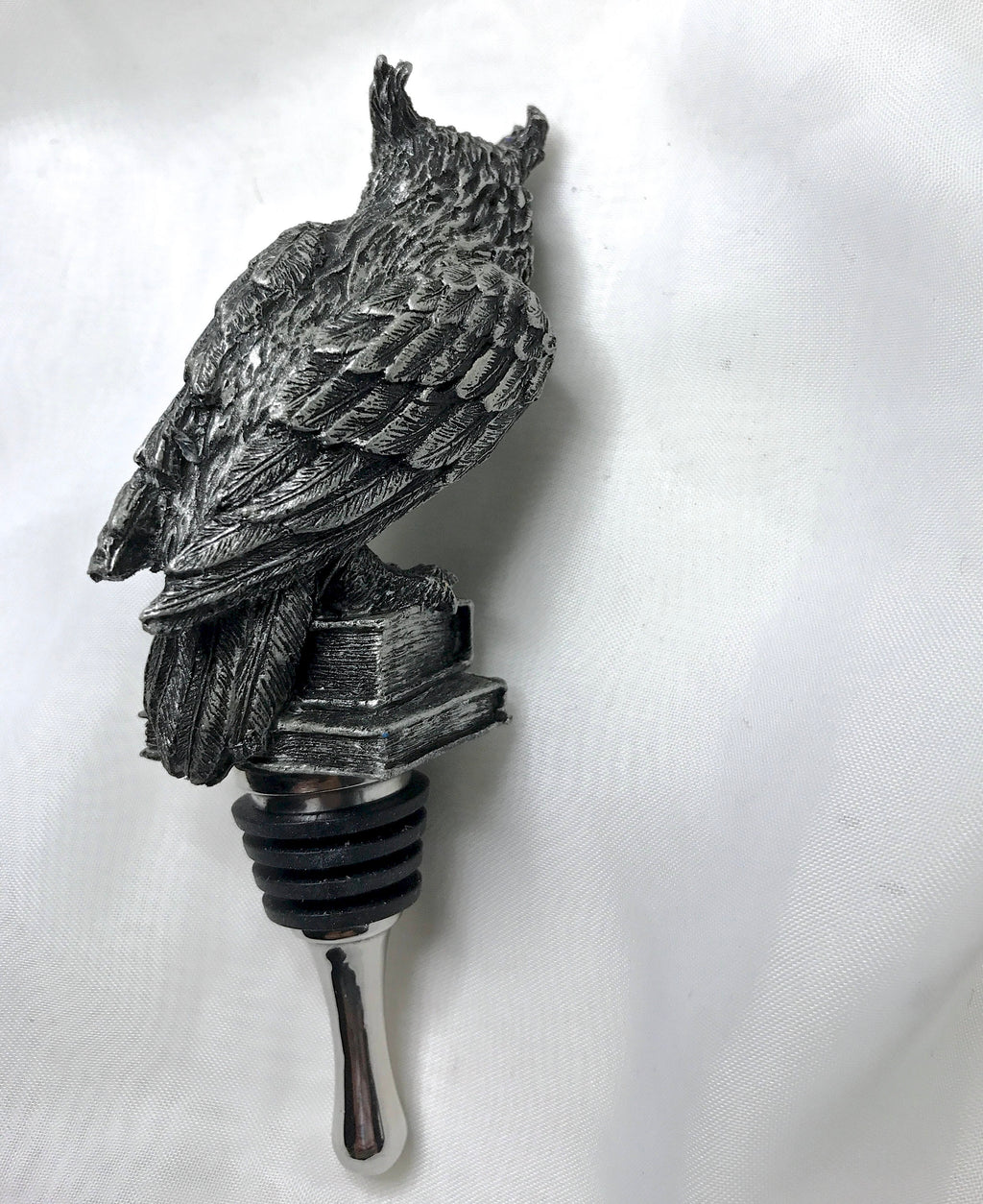 Horned Owl Winestopper, Hand Sculpted Resin | Gothic Art Barware | Owl with Books Bottle Stopper | FantasyGothic Witch Wine and Barware Gift