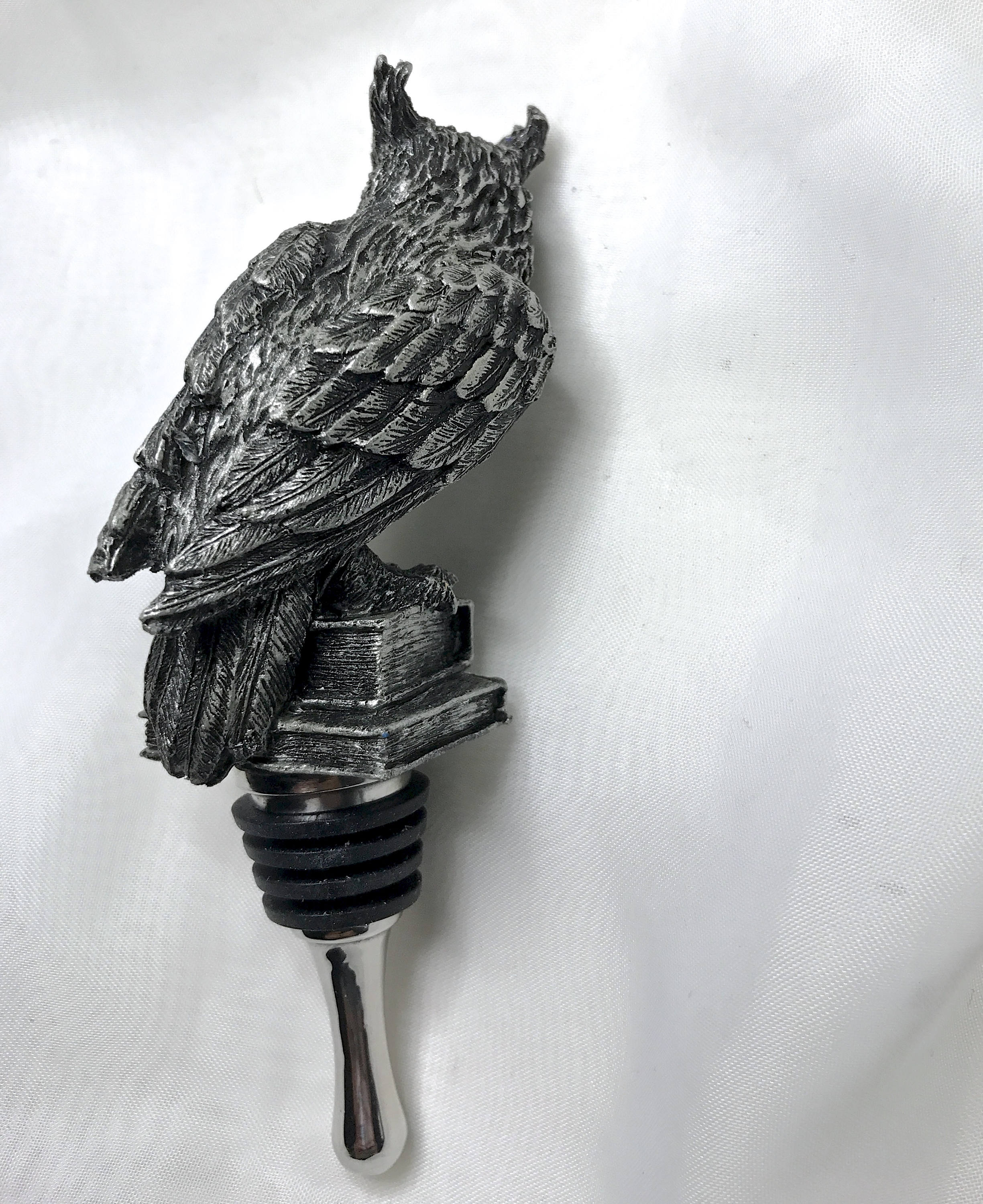 Horned Owl Winestopper, Hand Sculpted Resin | Gothic Art Barware | Owl with Books Bottle Stopper | FantasyGothic Witch Wine and Barware Gift