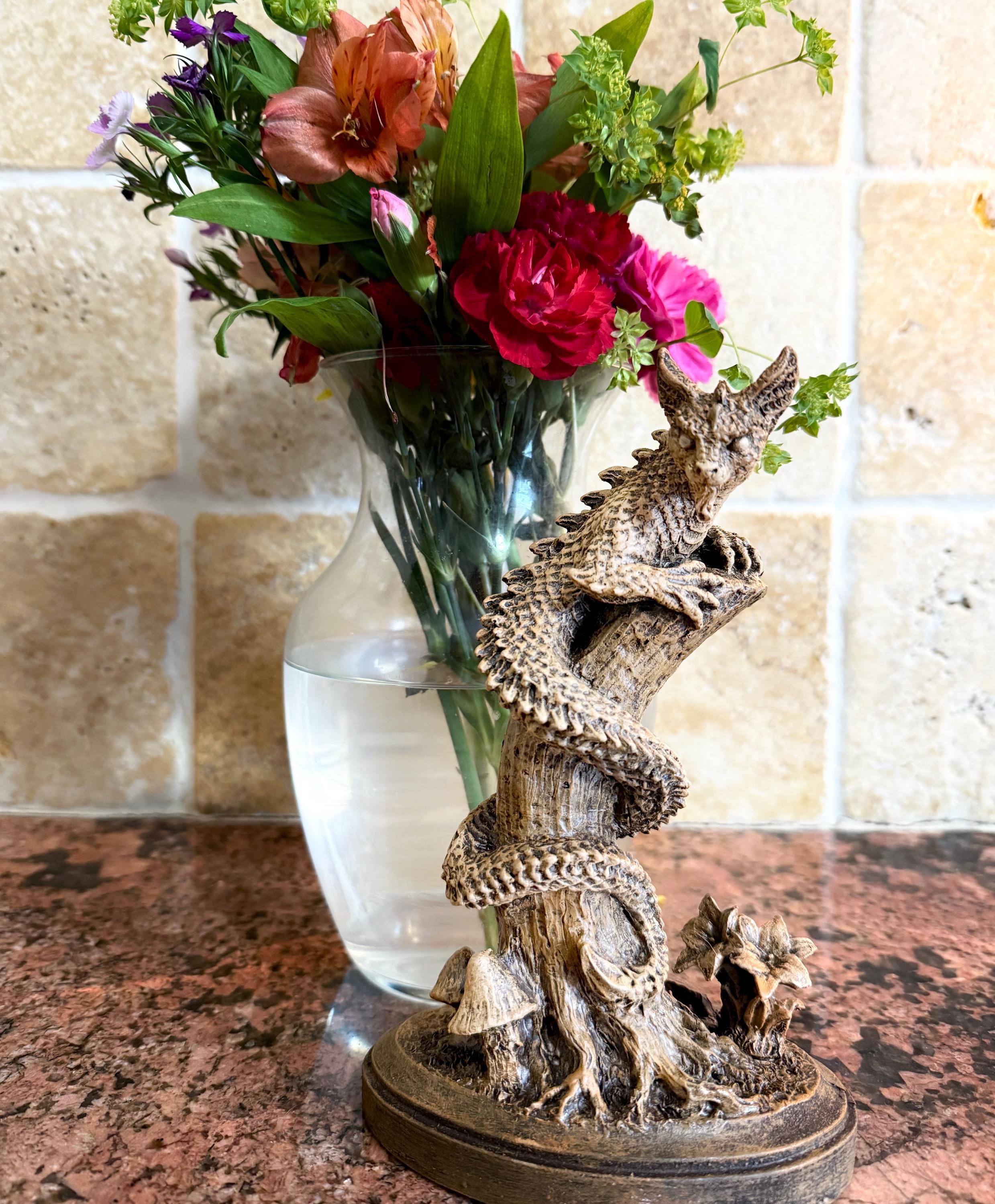 Tatzelwurm/ Dragon Cat Statue, Hand Painted Resin Sculpture | Mythical Creature Figurine | Unique Legendary Cat Figurine. Fantasy Art Decor
