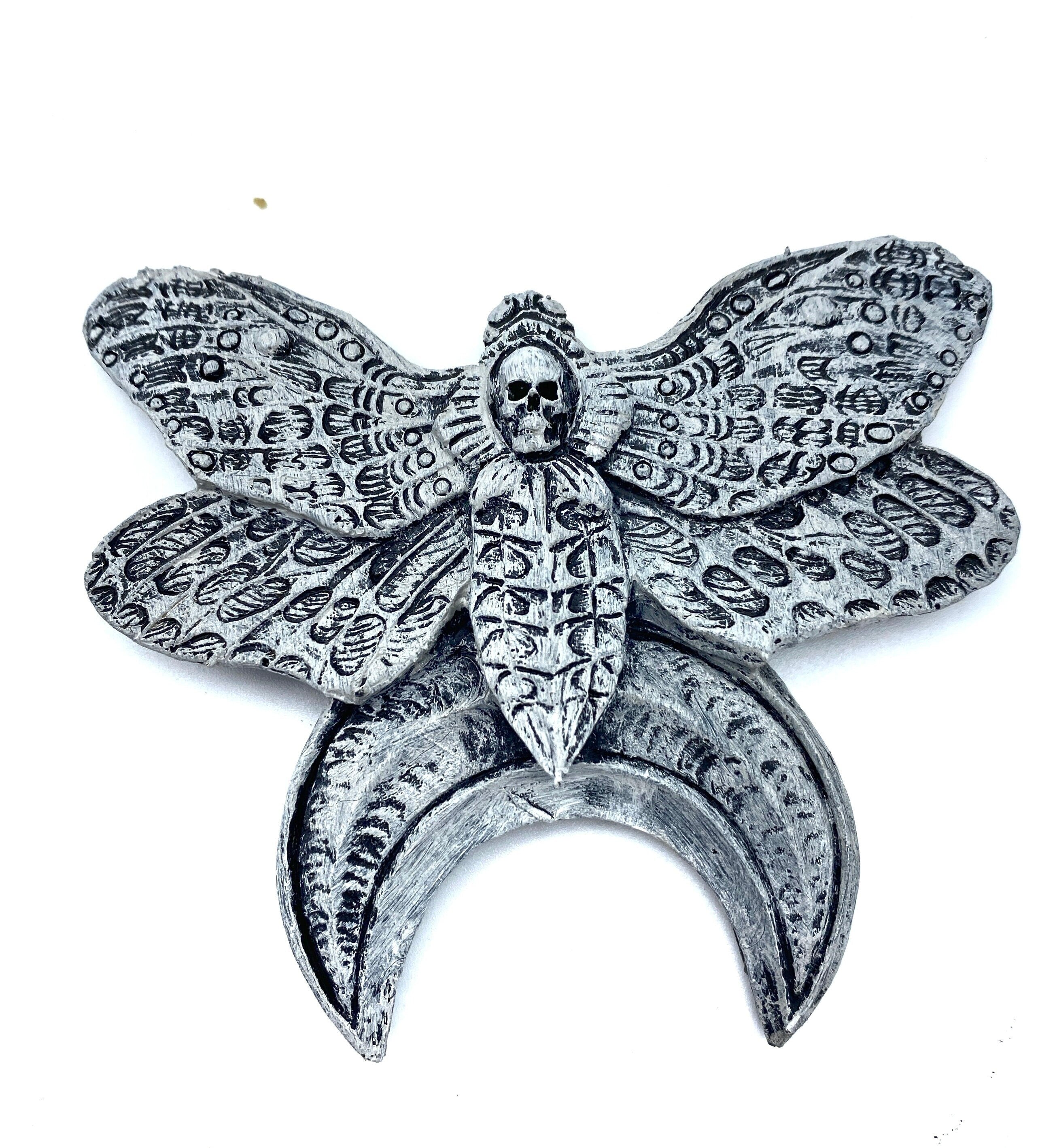 Death's Head Moth Magnet, Hand Painted Resin Sculpture | Gothic Fantasy Decor | Death Moth Magnet for Fantasy and Gothic Decor