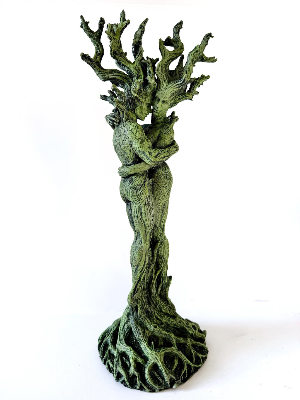 Amor Silvanus: Embracing Dryads Statue, Green Version | Mythical Forest Creature Figurine | Woodland Tree Spirit Couple, Fantasy Art Decor