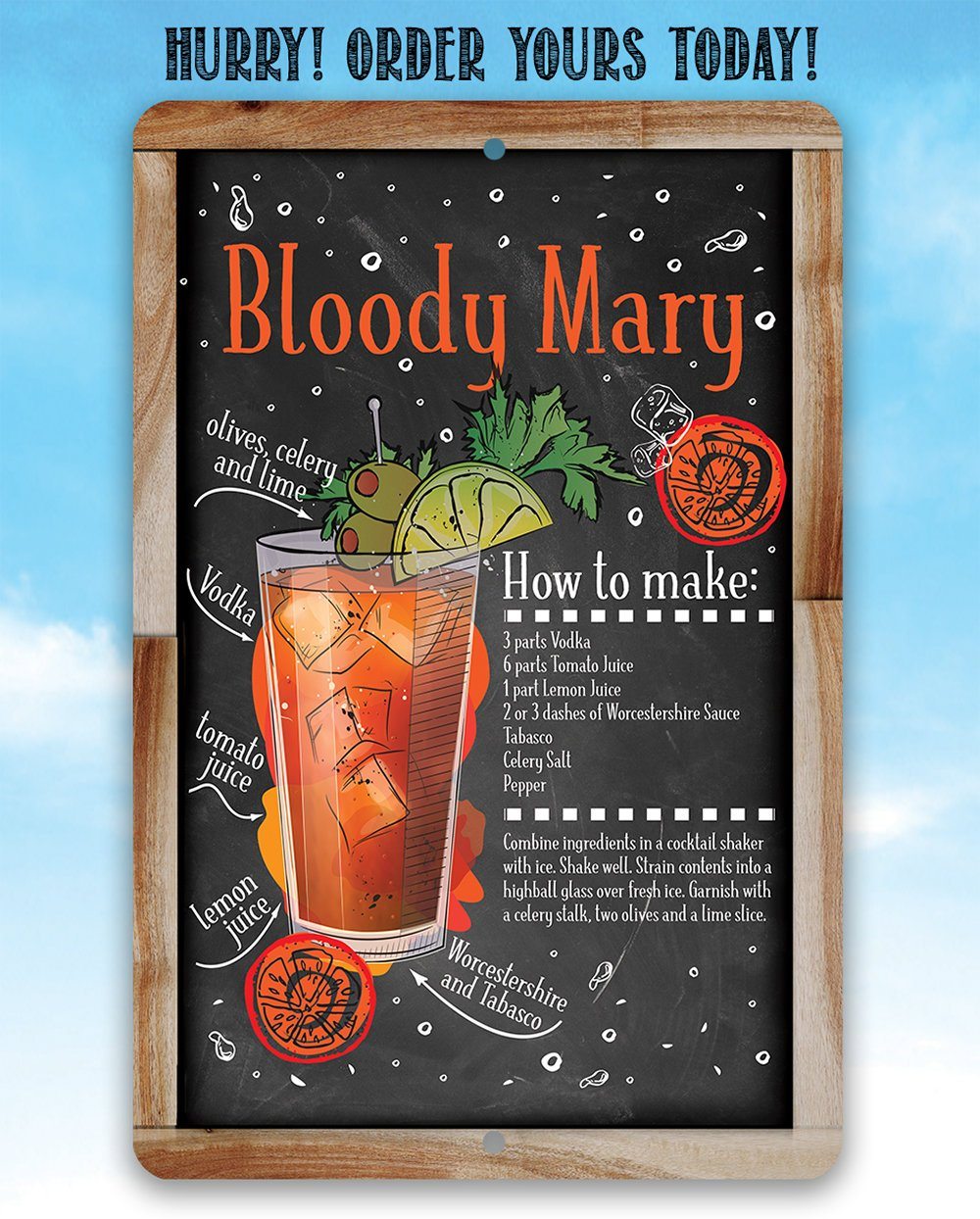 Bloody Mary Bar Recipe - Metal Sign