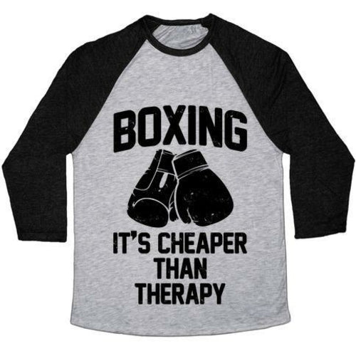 BOXING IT'S CHEAPER THAN THERAPYTRI-BLEND BASEBALL TEE