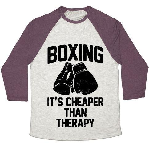 BOXING IT'S CHEAPER THAN THERAPYTRI-BLEND BASEBALL TEE