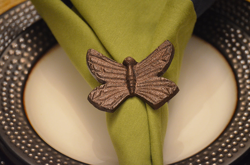 Vibhsa Antique Butterfly Napkin Rings | Set of 4, Handcrafted Aluminum