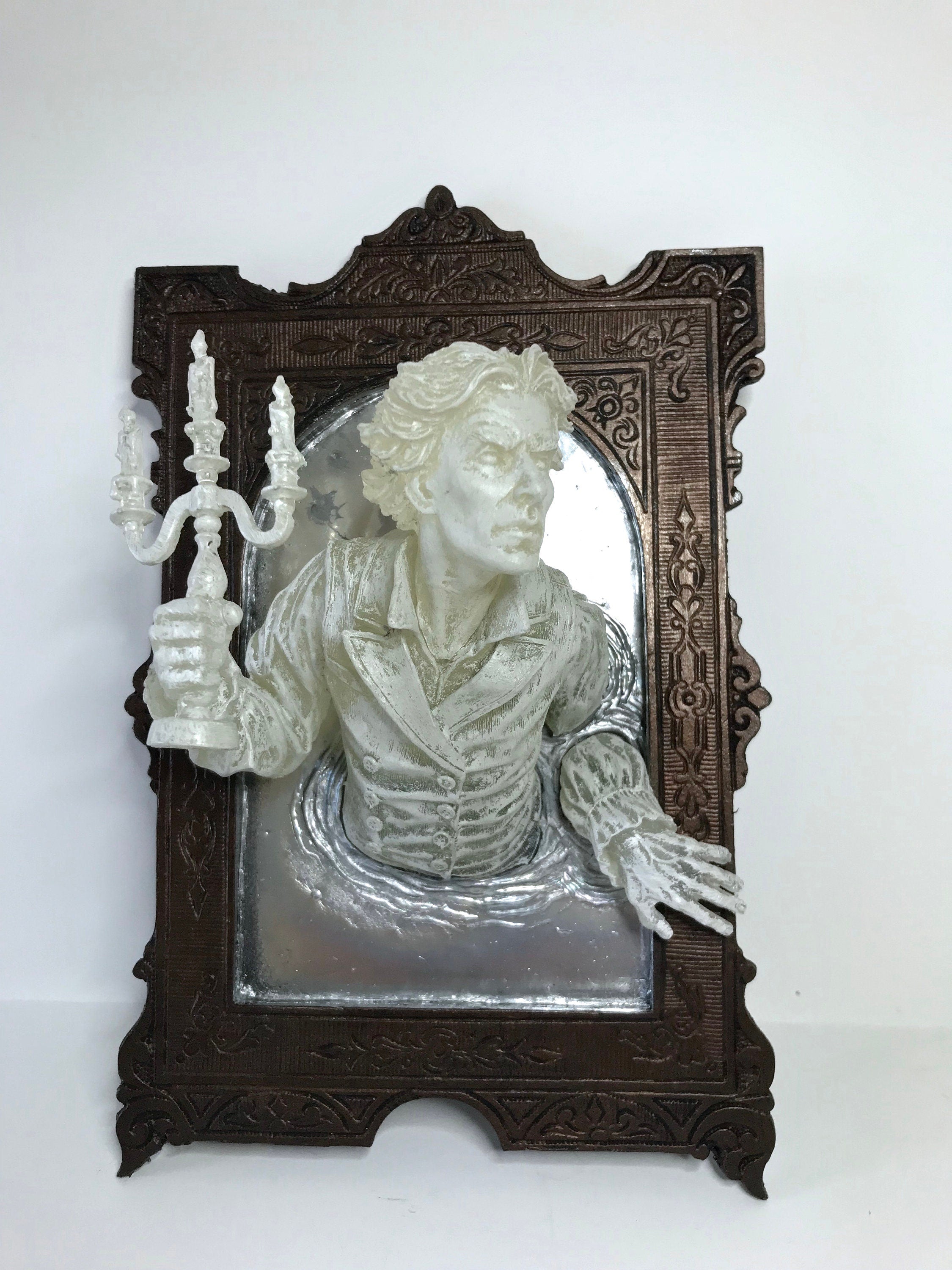 Gentleman Ghost in the Mirror Wall Plaque, Hand Painted Resin | Victorian Gothic Haunted Wall Art | for Halloween and Spooky Home Decor