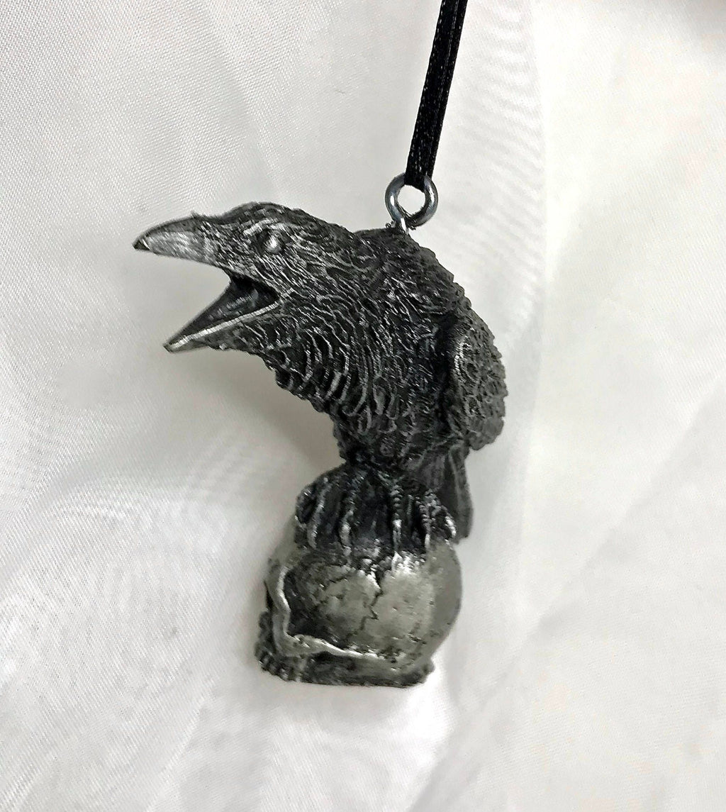 Raven Perched on Skull Ornament | Unique Gothic Home Decor | Resin Sculpture Poe's Raven, Literary Ornament Gift and Gothic Holiday Decor