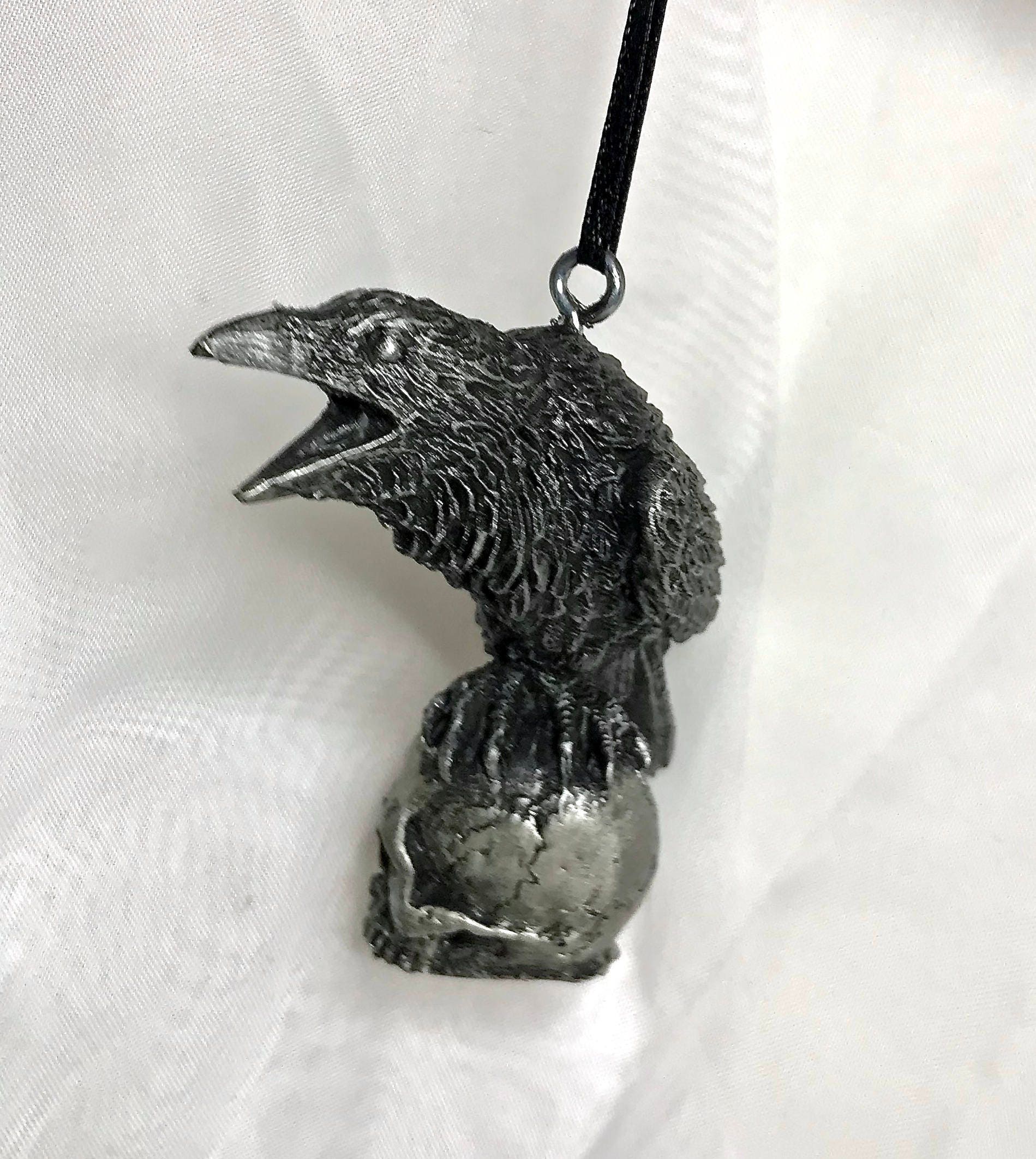Raven Perched on Skull Ornament | Unique Gothic Home Decor | Resin Sculpture Poe's Raven, Literary Ornament Gift and Gothic Holiday Decor