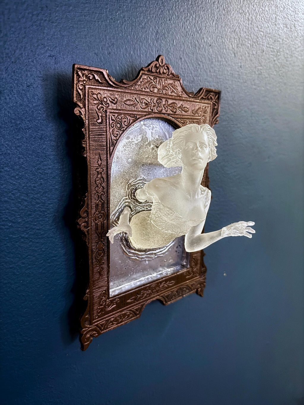 Ghost in the Mirror Wall Plaque, Glow in the Dark Resin | Victorian Gothic Haunted Wall Art |  Gift for Halloween and Spooky Home Decor