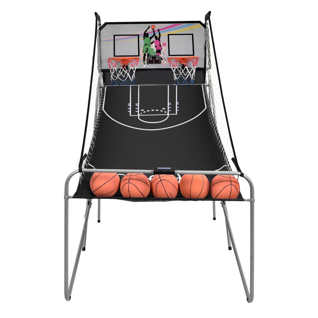 Foldable Double Electronic Basketball Game with 4 Balls Indoor-Gray