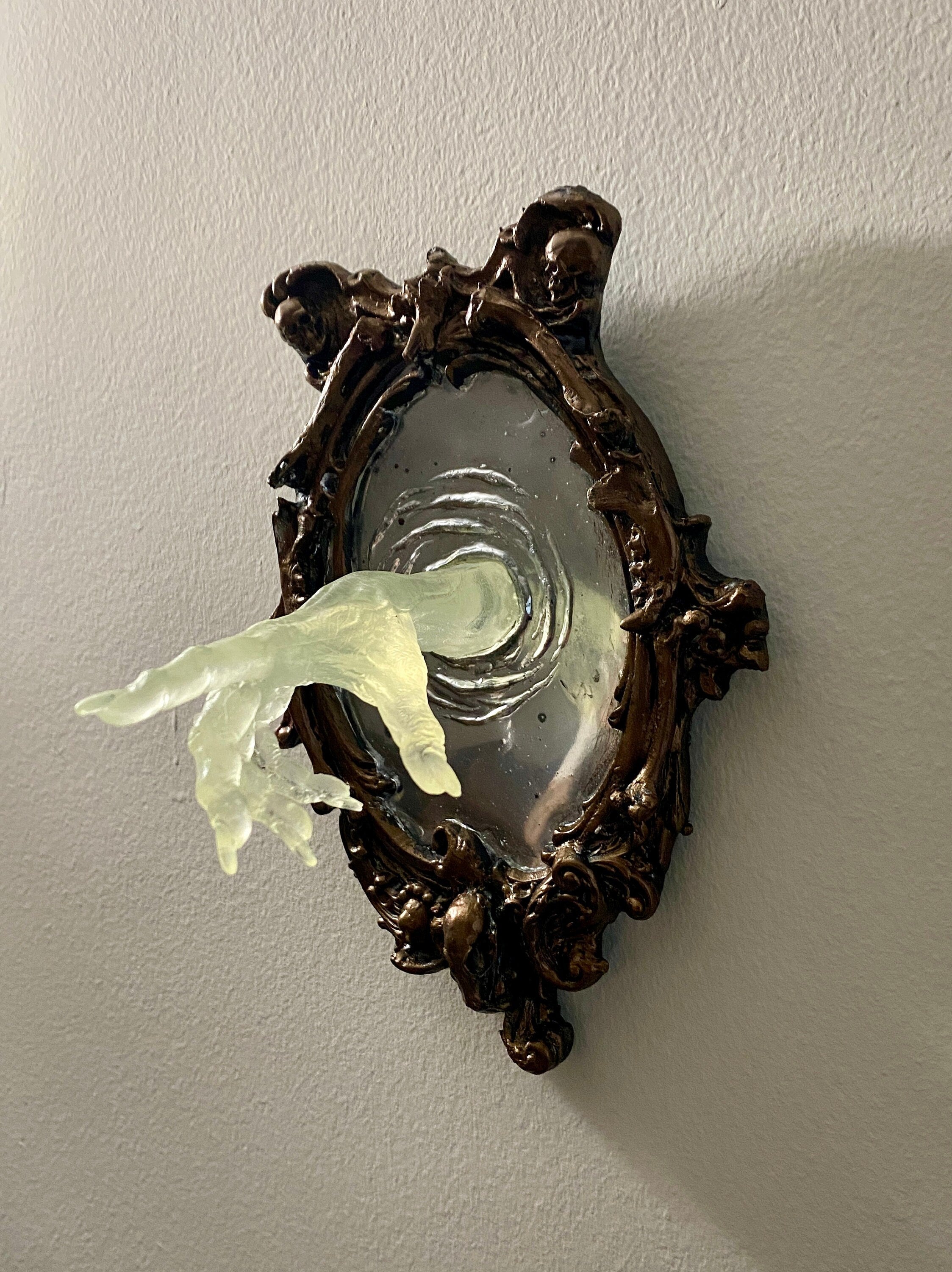 Spectral Hand Wall Plaque, Glow in the Dark Resin | Victorian Gothic Haunted Wall Art |Ghost Hand Gift for Halloween, Spooky Home Decor