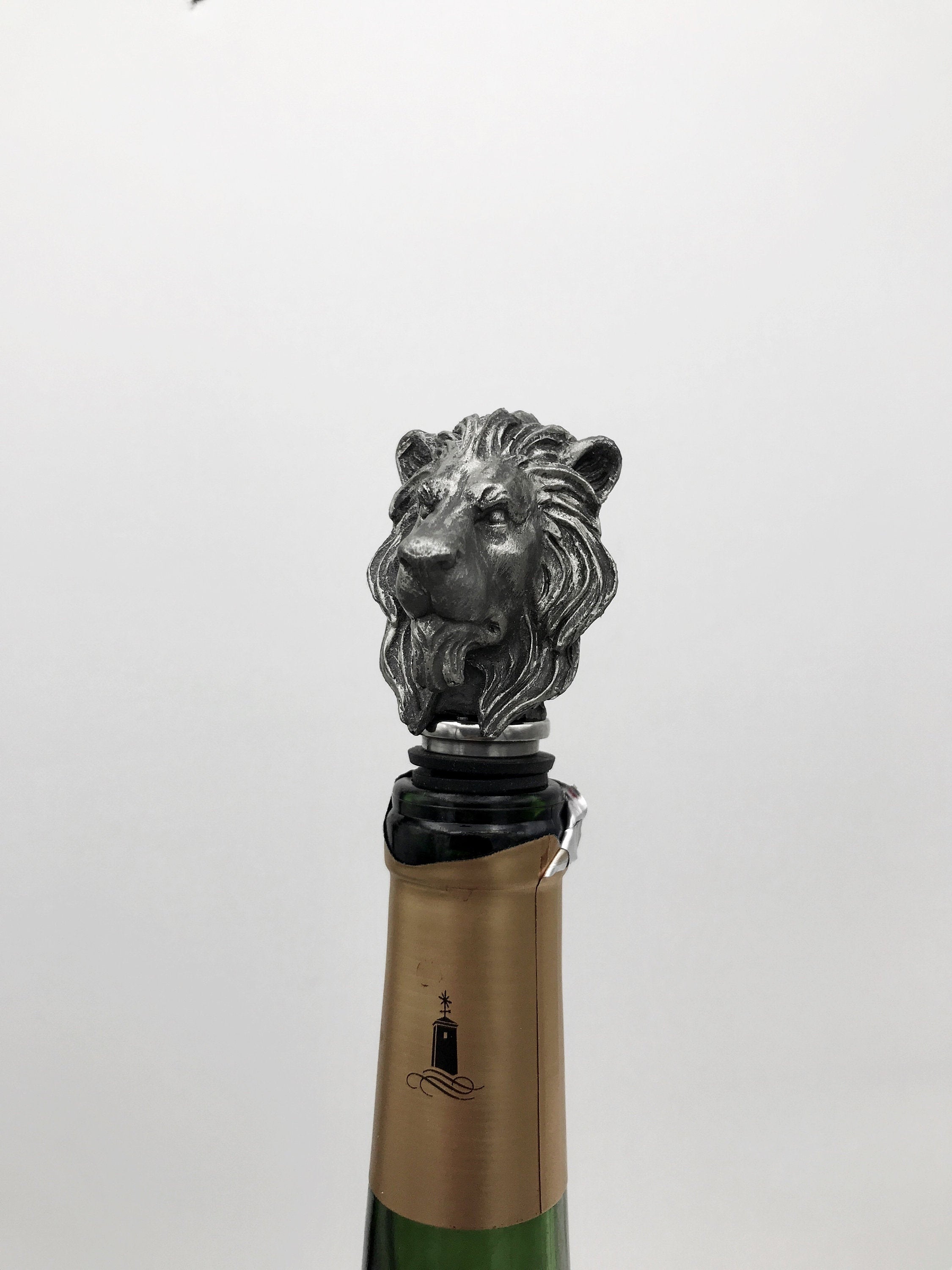 Lion Head Winestopper, Hand Sculpted Resin, Mythic Fantasy Art Barware | Gothic Lion Bottle Stopper | Fantasy Wine and Barware Gift