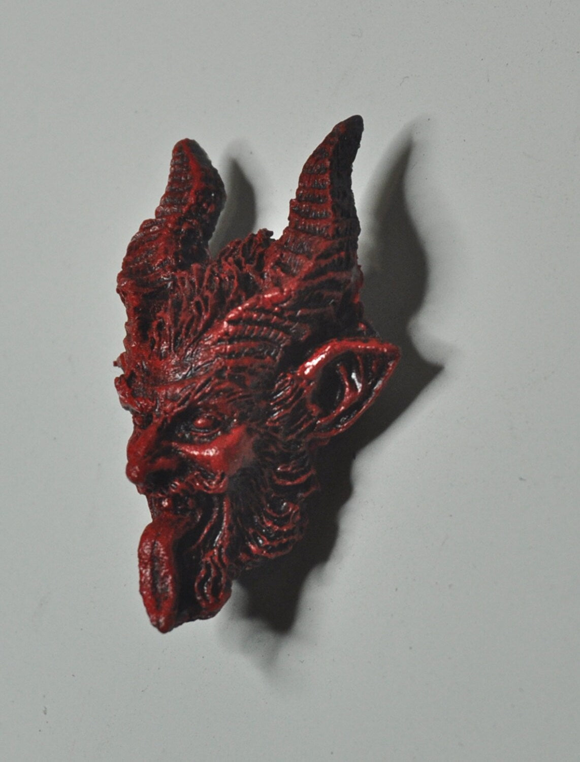 Krampus Magnet, Hand Painted Resin Sculpture | Mythic Fantasy Decor | Krampus Head Magnet for Dark Fantasy and Gothic Decor