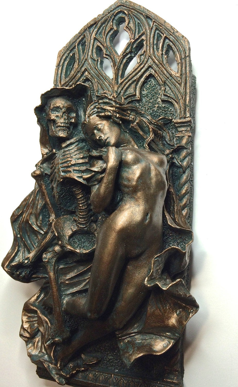 Death and the Maiden Wall Plaque, Half Scale Resin Sculpture | Gothic Medieval Wall Art |  Classical Death Statue for Gothic Home Decor