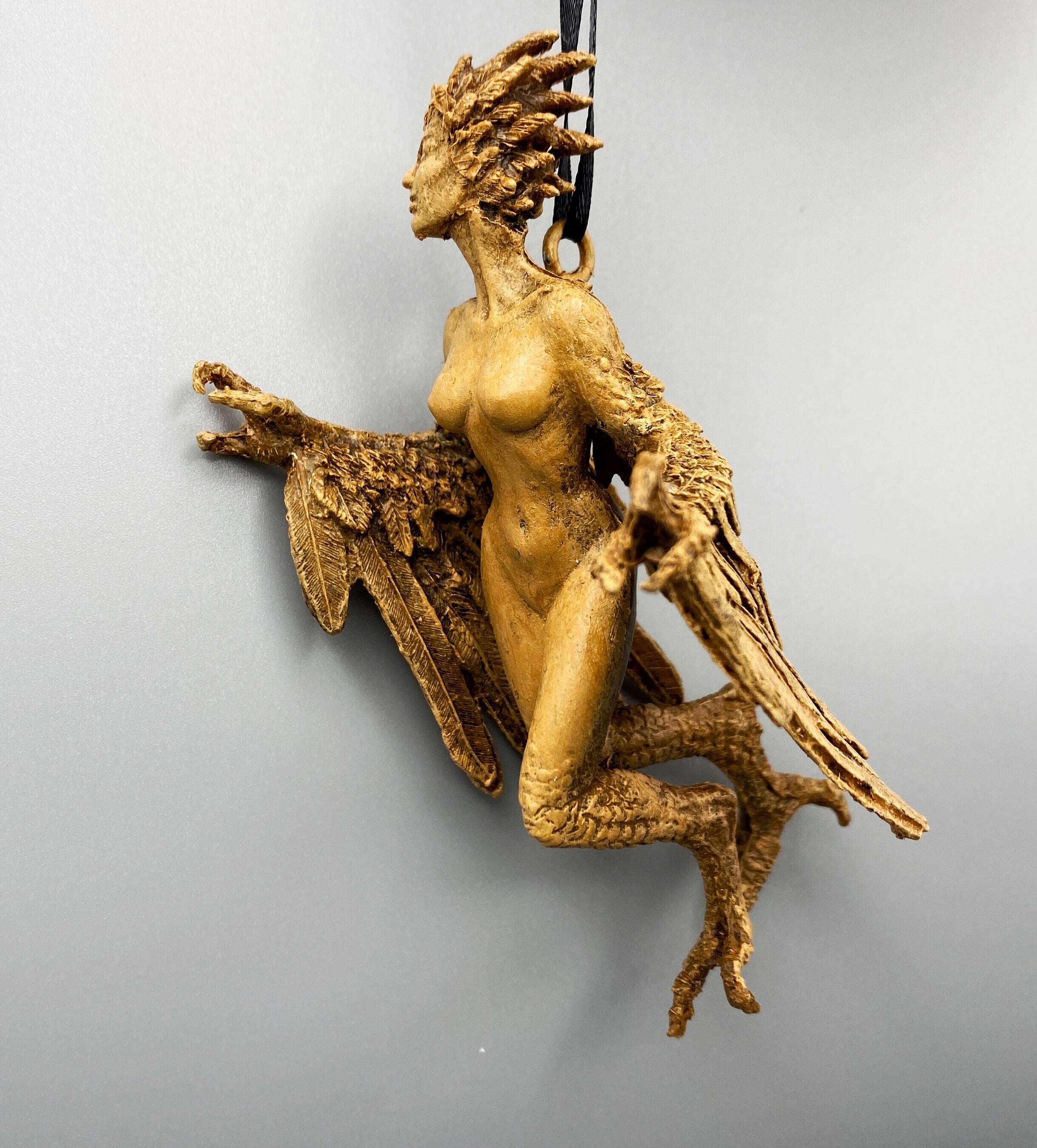 Harpy Ornament, Hand Painted Resin Sculpture | Mythical Creature Figurine | Unique Legendary Bird Woman Ornament. Fantasy Art Holiday Decor