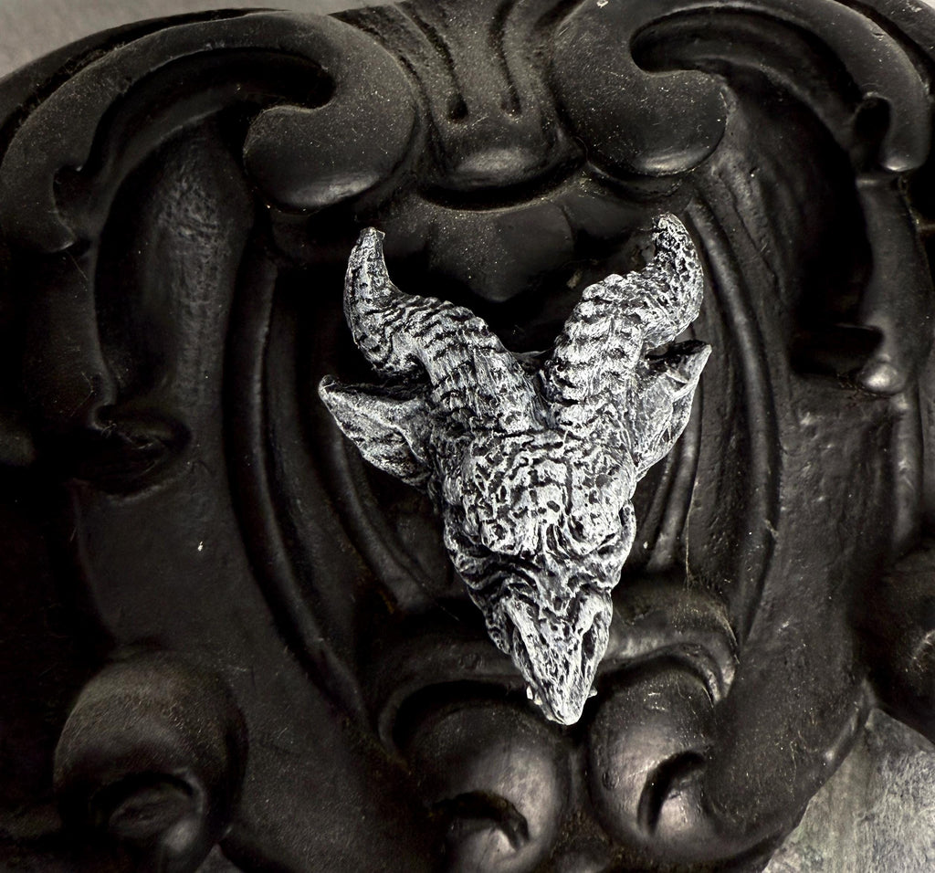 Gargoyle Magnet, Hand Painted Resin Sculpture | Gothic Fantasy Decor | Horned Demon Gargoyle Head Magnet for Fantasy and Gothic Decor