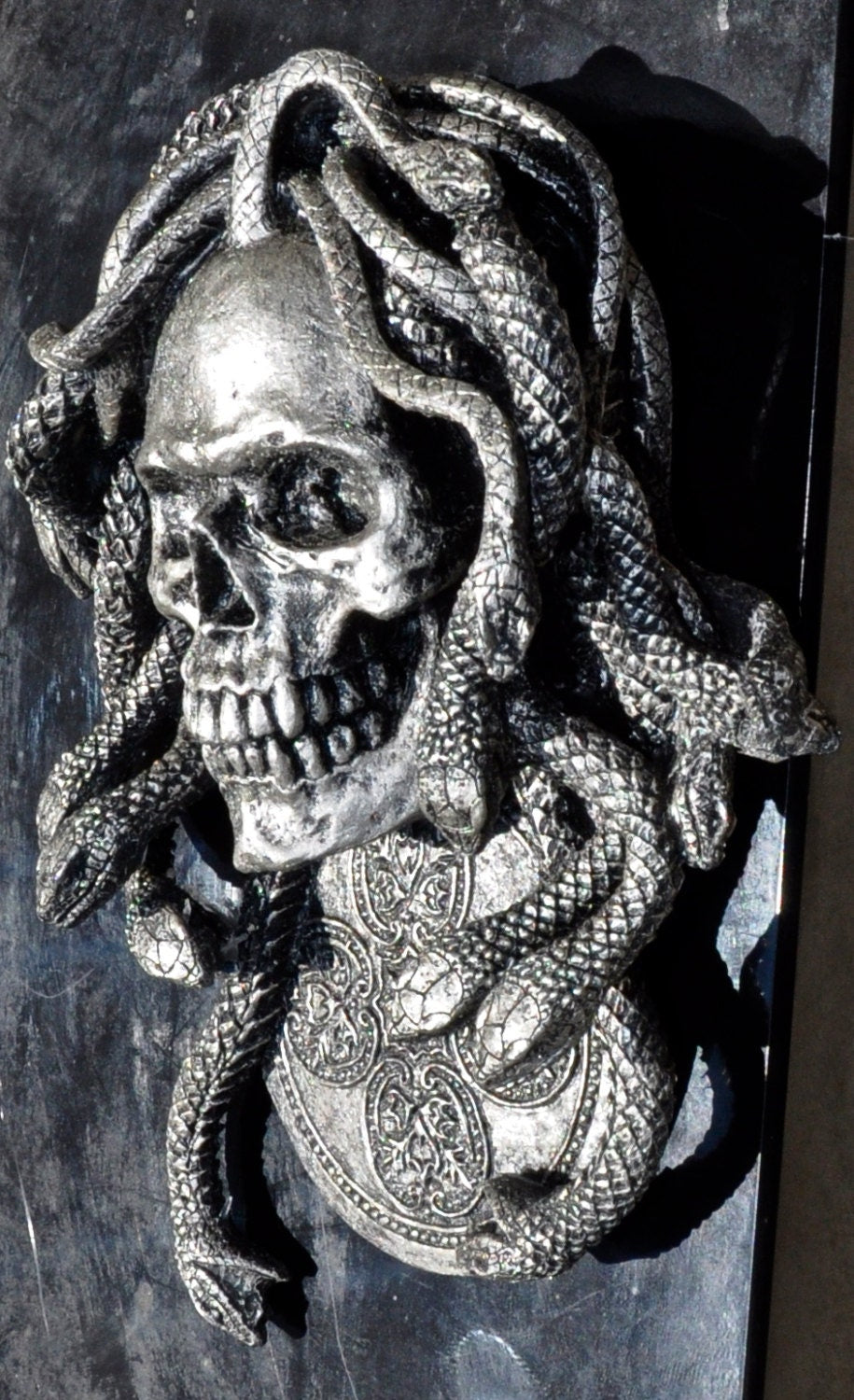 Medusa Skull Wall Plaque, Hand Painted Resin Sculpture | Mythic Gothic Wall Art | Medusa Skull Plaque for Gothic and Fantasy Home Decor