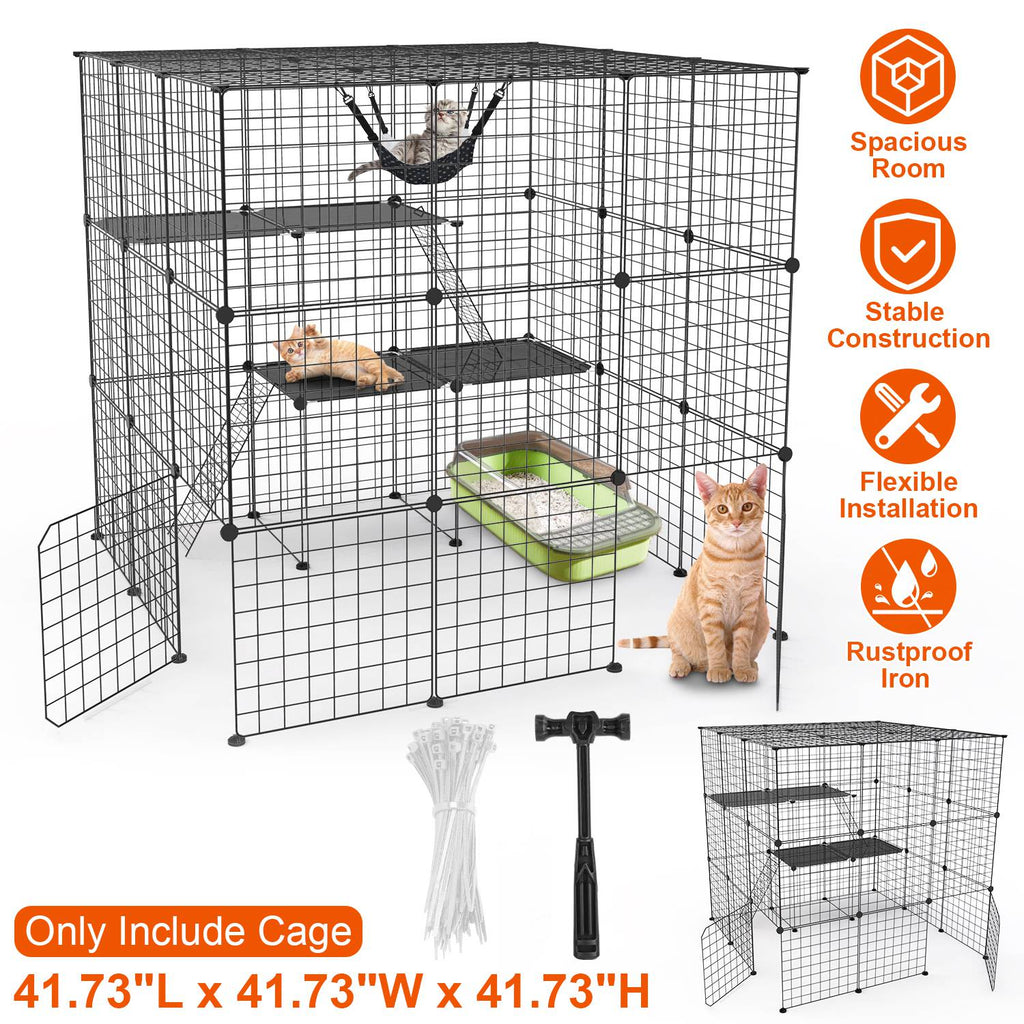 3 Tier Large Cat Cage Enclosure Indoor Cat Playpen Iron Construction Cat House Detachable Cat Crate With 2 Ladders Doors For 1-4 Cats 41.73ÓL x 41.73Ó
