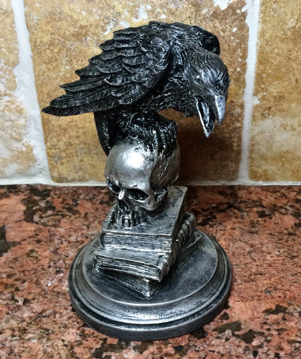 Raven Statue, Hand Painted Resin Sculpture | Poe’s Raven Gothic Halloween Figurine | Literary Gift and Spooky Home Decor