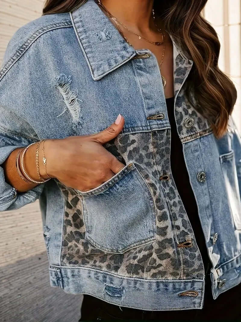 Leopard Print Denim Jacket - Stylish Women's Streetwear