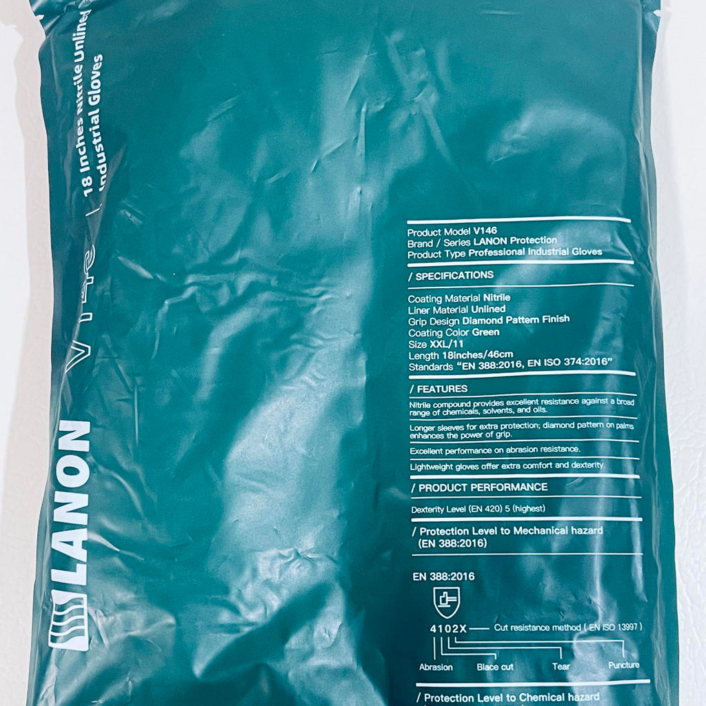2-pack LANON V146 18" Nitrile Gloves, Chemical Resistant, Long Sleeve, XXL