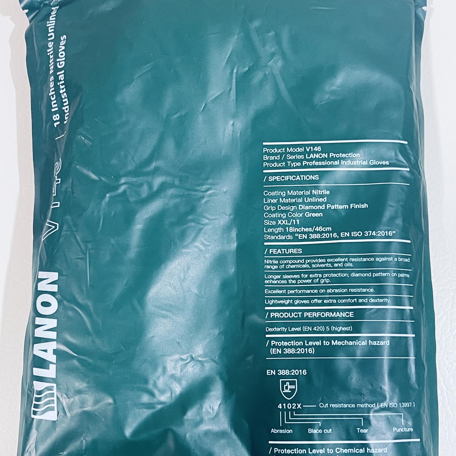 2-pack LANON V146 18" Nitrile Gloves, Chemical Resistant, Long Sleeve, XXL